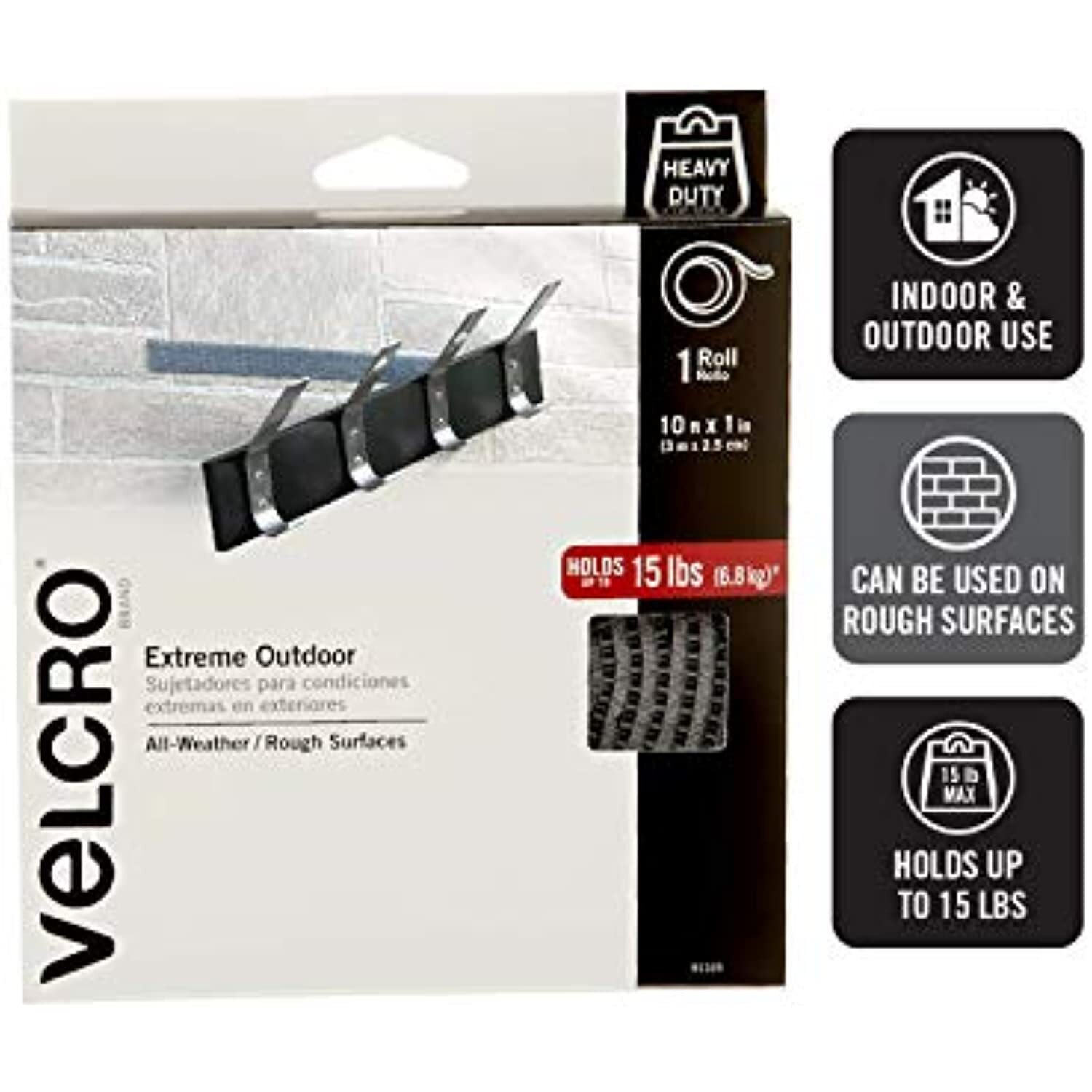 VELCRO Brand Extreme Outdoor Heavy Duty Tape | 10Ft x 1 In | Holds 15 lbs |