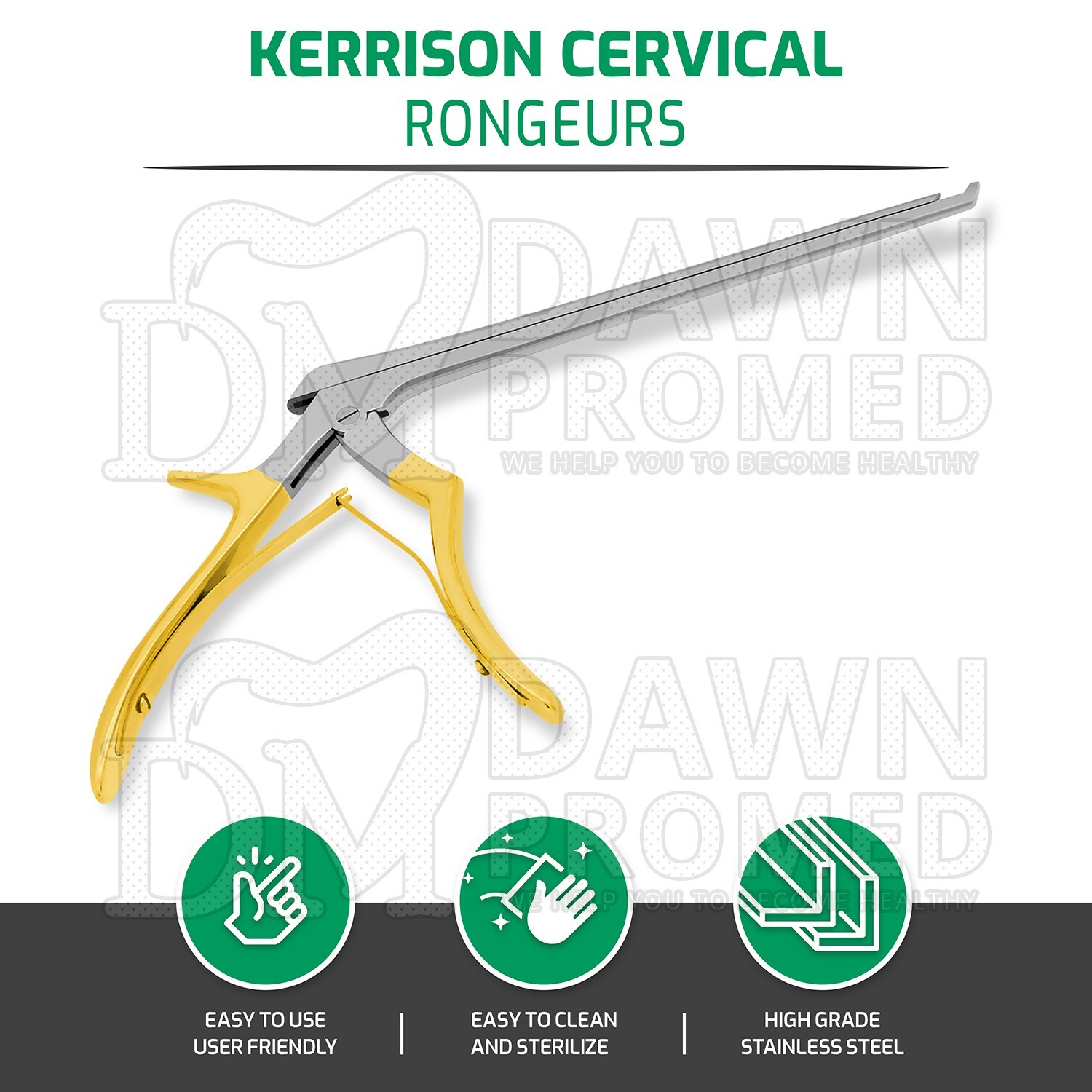 Kerrison Rongeur 7″ Shaft with 3mm 45° Up Bite Punch Forcep Gold Handle German G