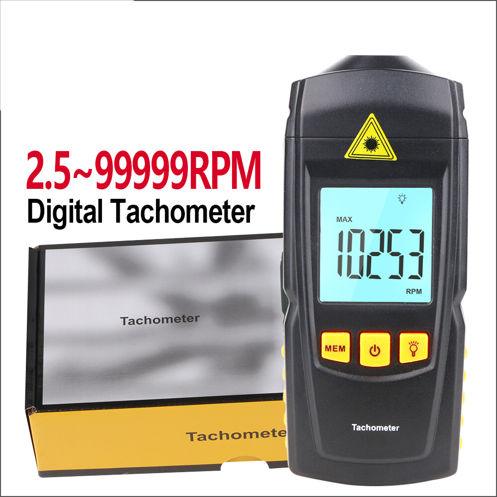 Digital Laser Tachometer Auto Range RPM Tach Meter Non-Contact LCD Backlit Gauge