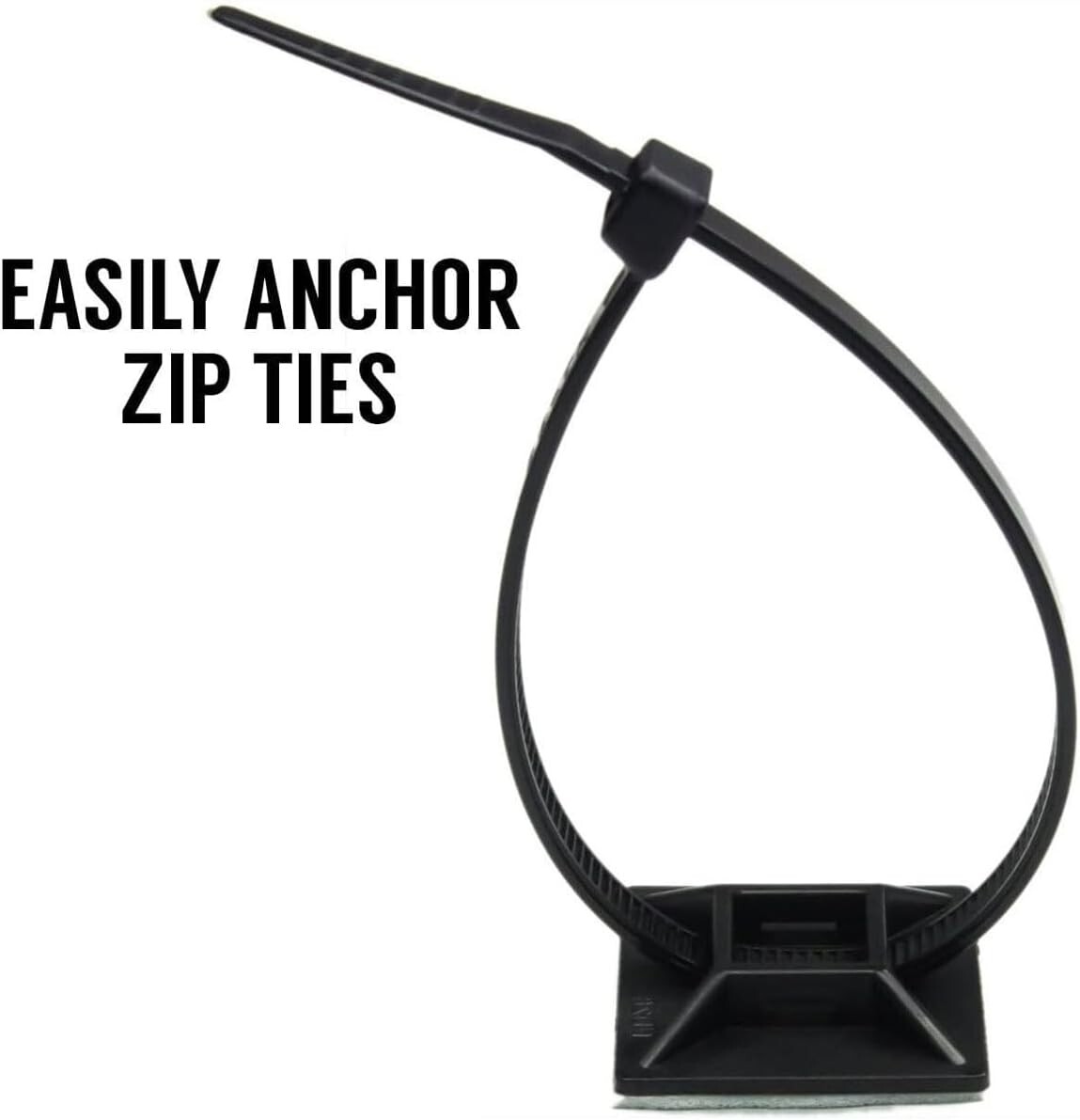 1″ Self Adhesive Black Cable Zip Tie Mounts 100pcs Management Organizer Squares