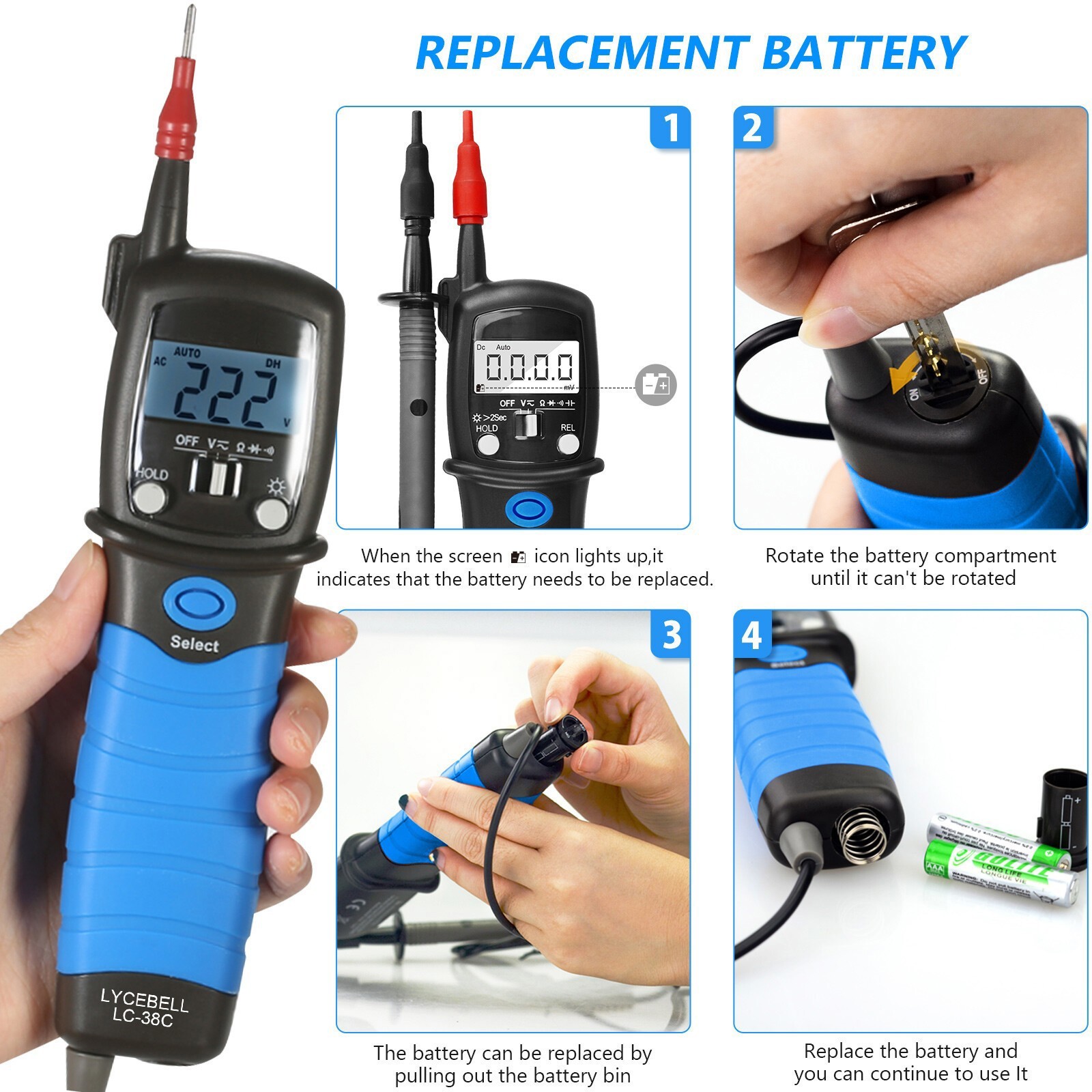 Pen-Type Digital Multimeter 6000 Counts 600V True RMS 60MΩ 60mF Backlit LCD