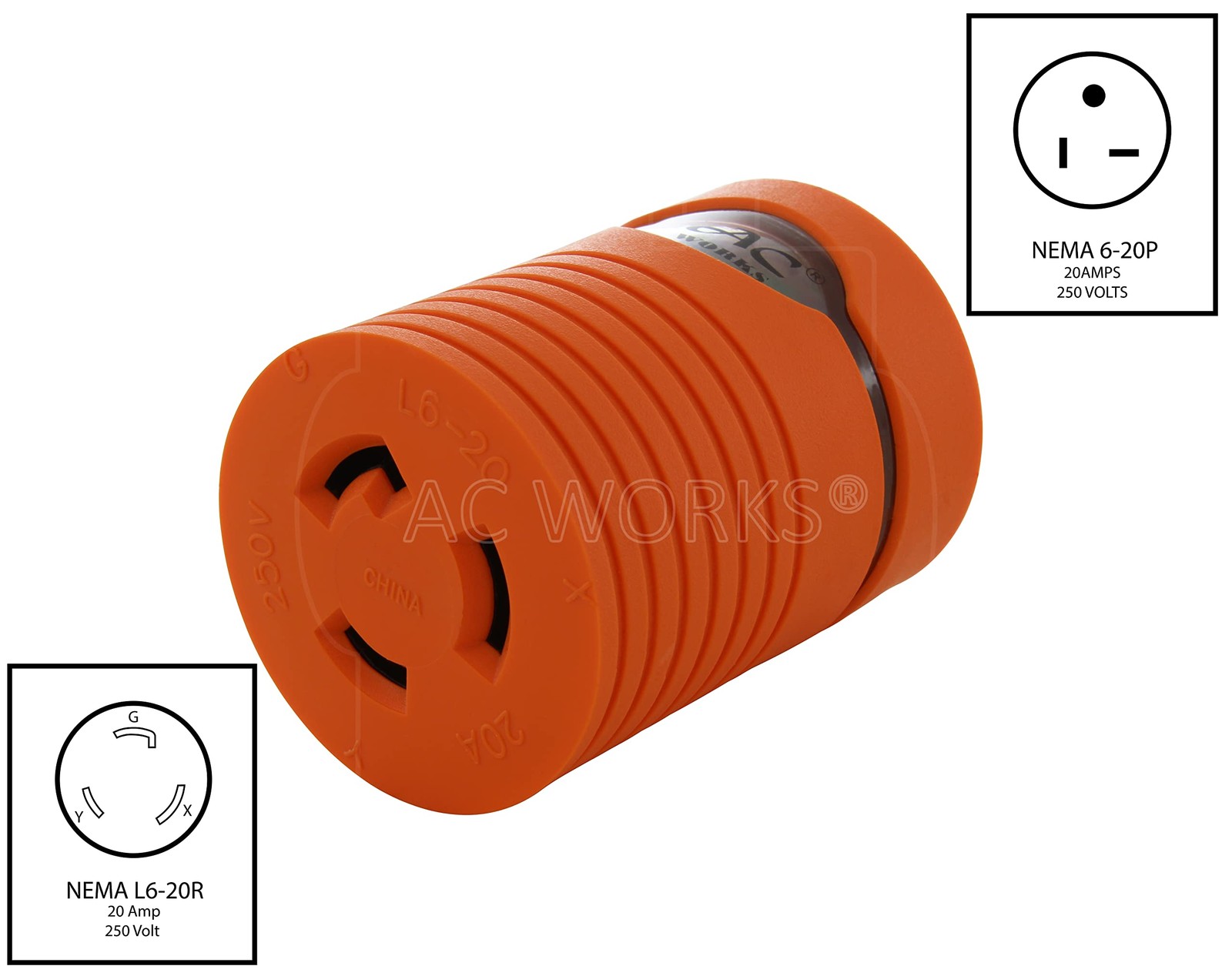 [AD620L620] Locking Adapter NEMA 6-20P 20Amp 250Volt Plug to NEMA L6-20R 20Am…