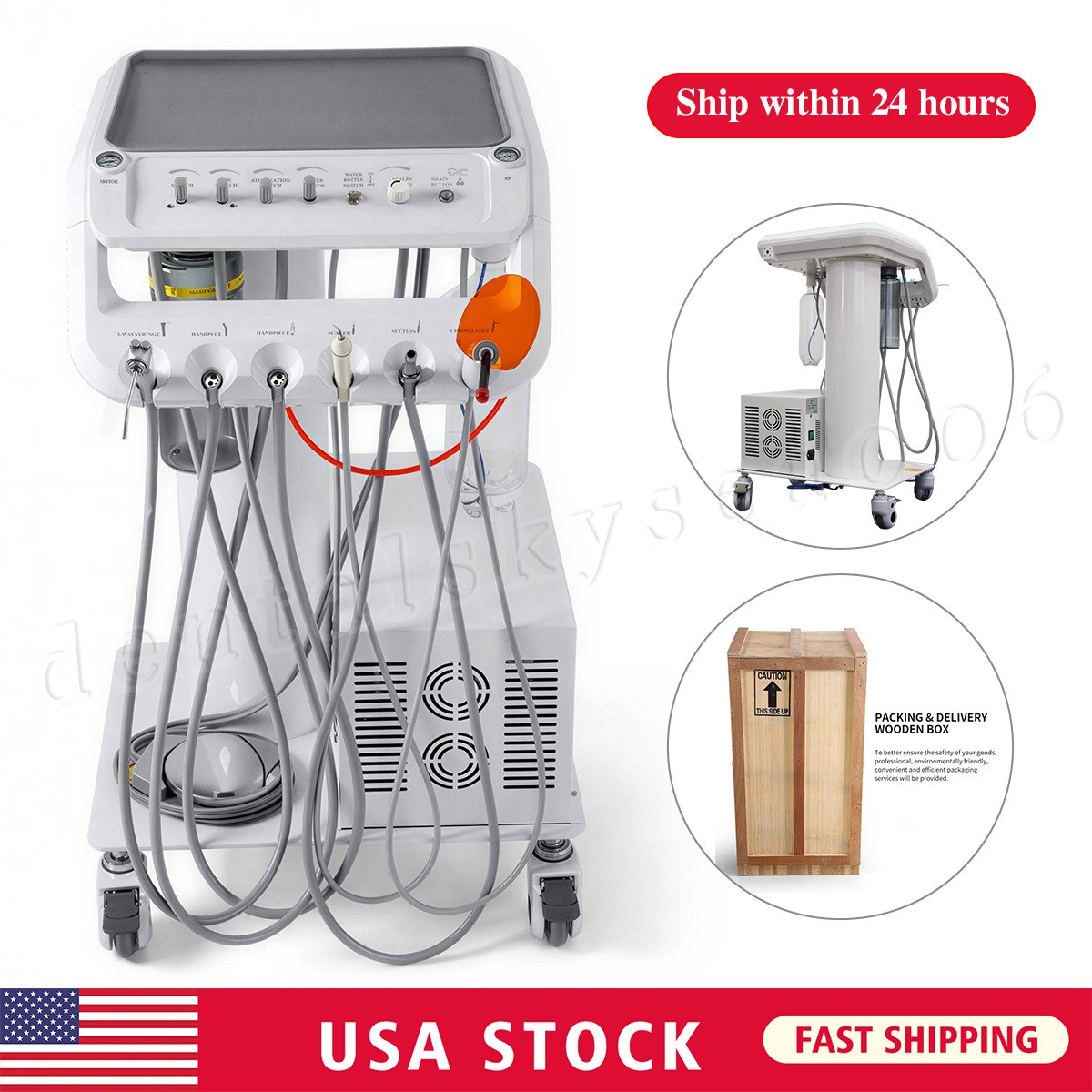 Dental mobile Delivery Unit Treatment Cart with Compressor scaler Curing Light