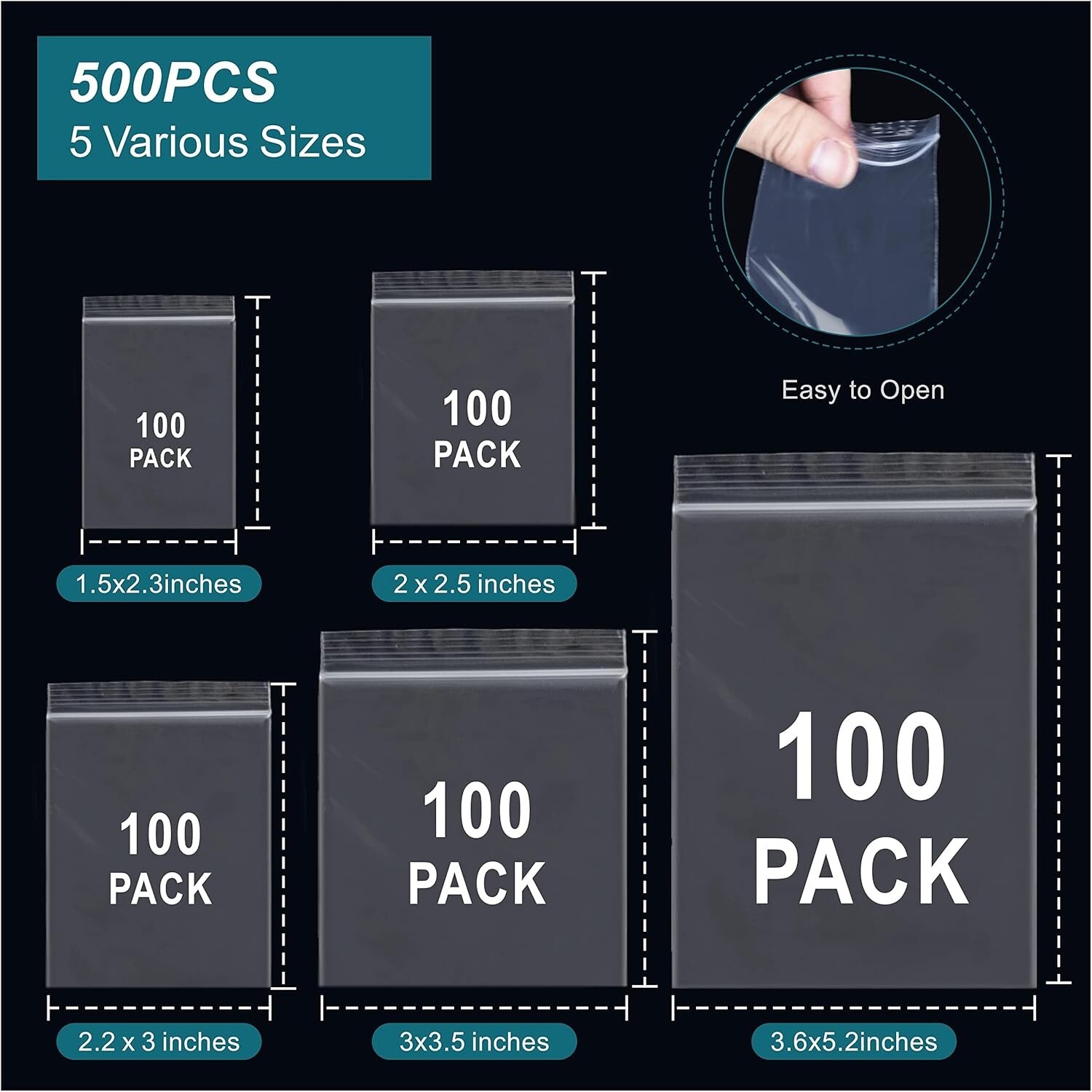 500 Pcs Small Plastic Bags, Small Zip Lock Bags, Mini Baggies Jewelry Bags Clear