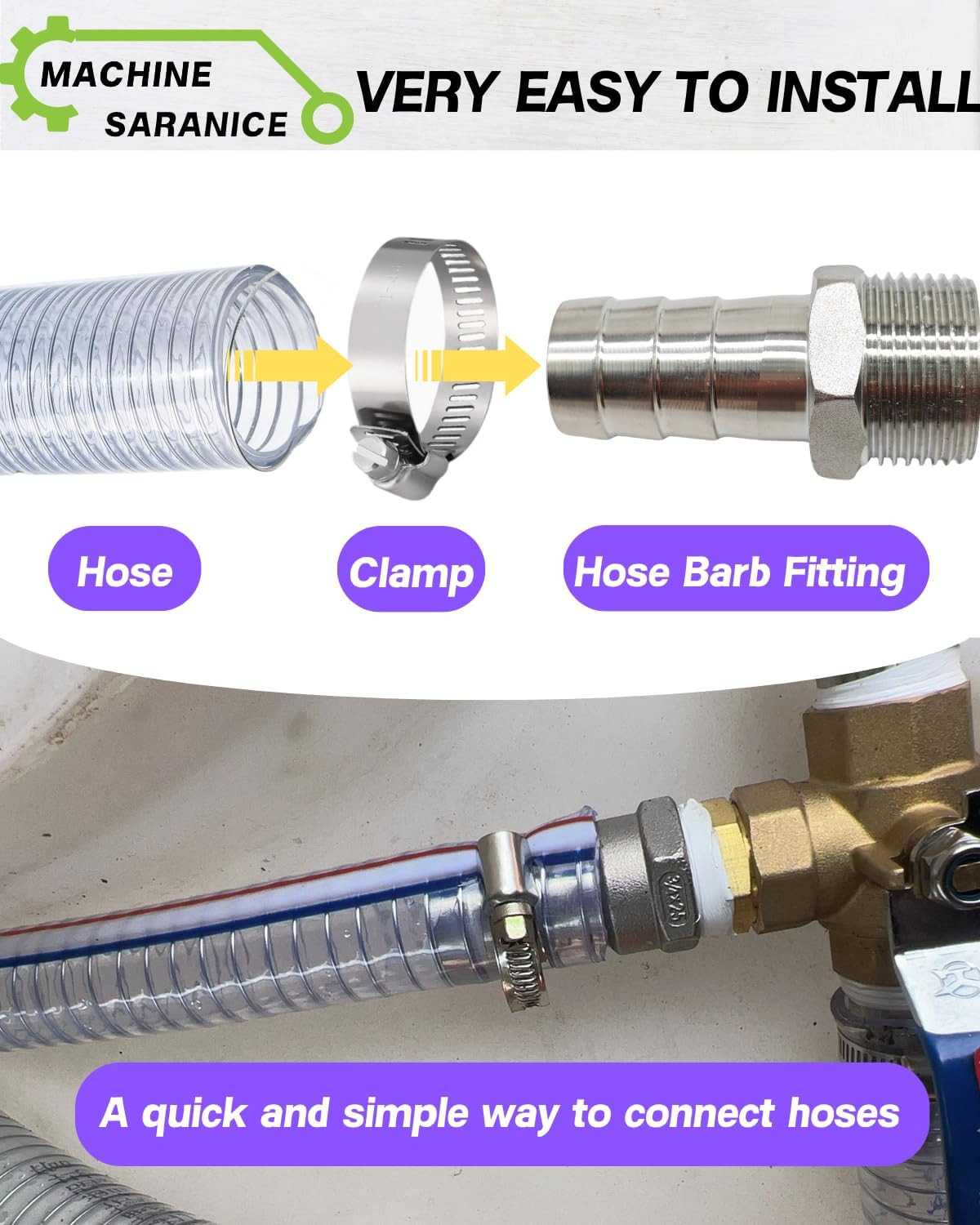 3/4″ Barb x 3/4″ NPT Male Stainless Steel Barbed Hose Fitting,Leak-Proof Connect