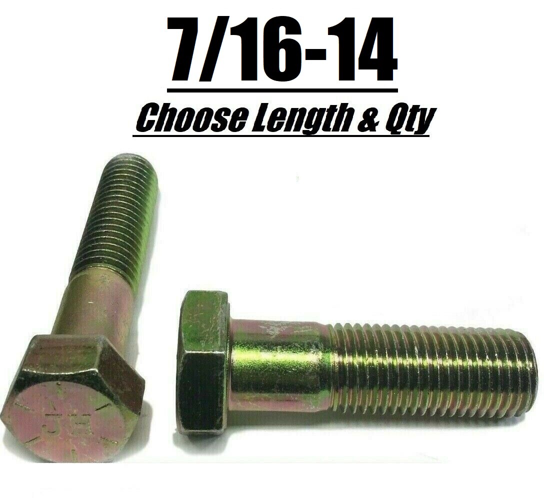 7/16″-14 Hex Cap Screws – Zinc Plated Steel Hex Bolts – Grade 8 – Select Size