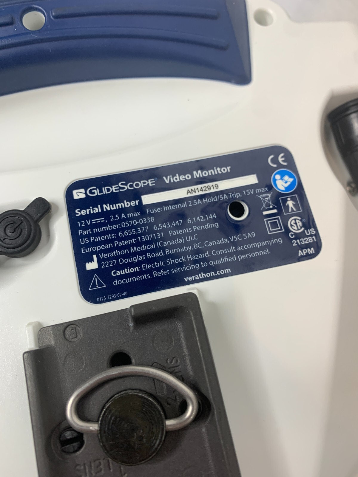 Verathon GlideScope 0570-0338 Monitor Video Laryngoscope 0570-0306 1-2 Baton Cam