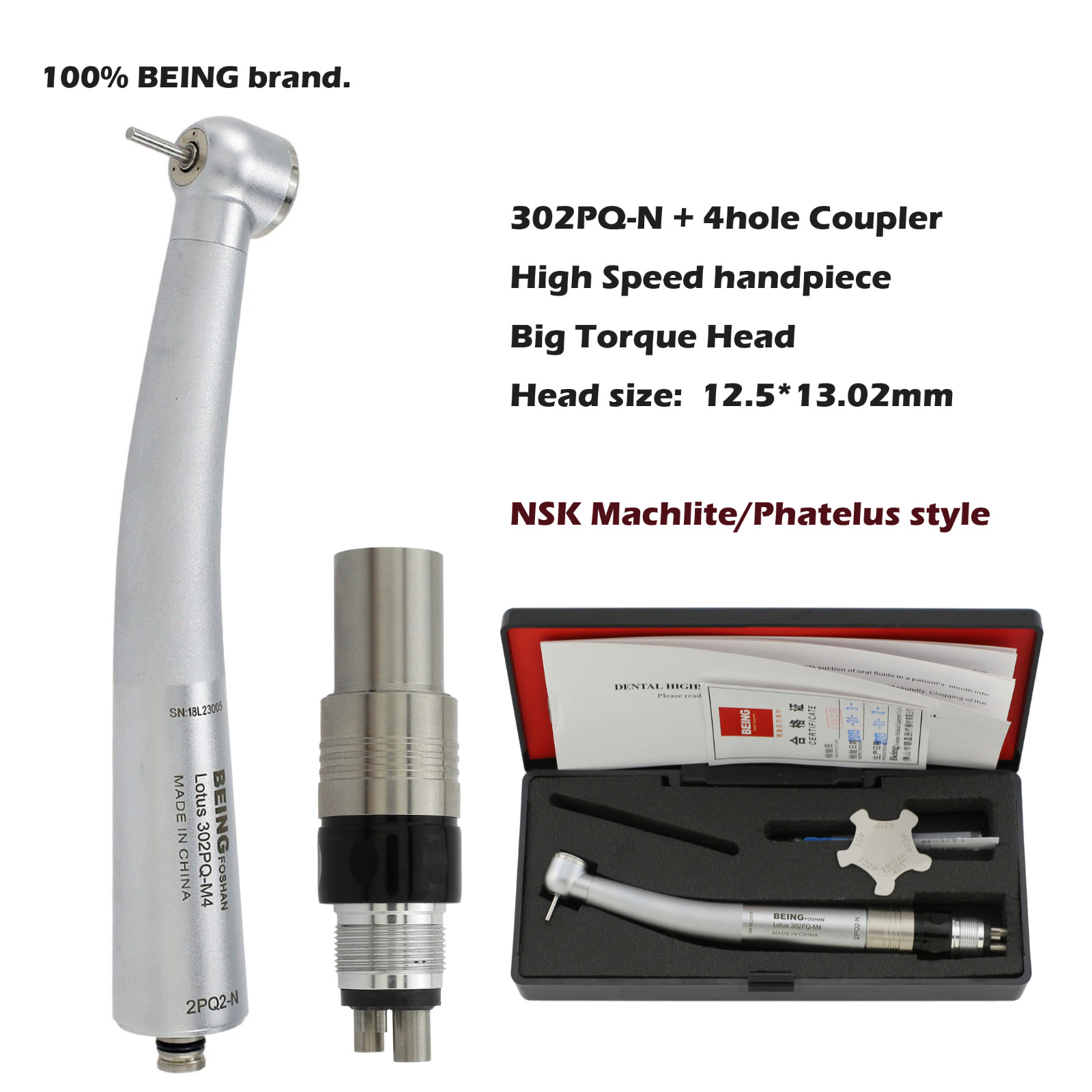 BEING Dental High Speed Handpiece Turbine LED Fiber Optic 4 6Hole Coupler NSK