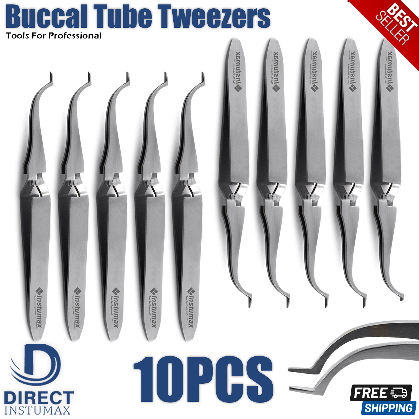 10Pcs Set Dental Orthodontic Brackets Holder Buccal Tube Tweezers Bonding Placer