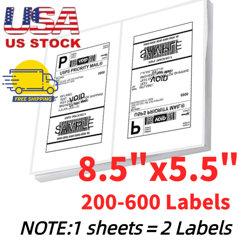 200-600 Half Sheet Shipping Labels Page 8.5×5.5 Self Adhesive Round 2 Per Sheet