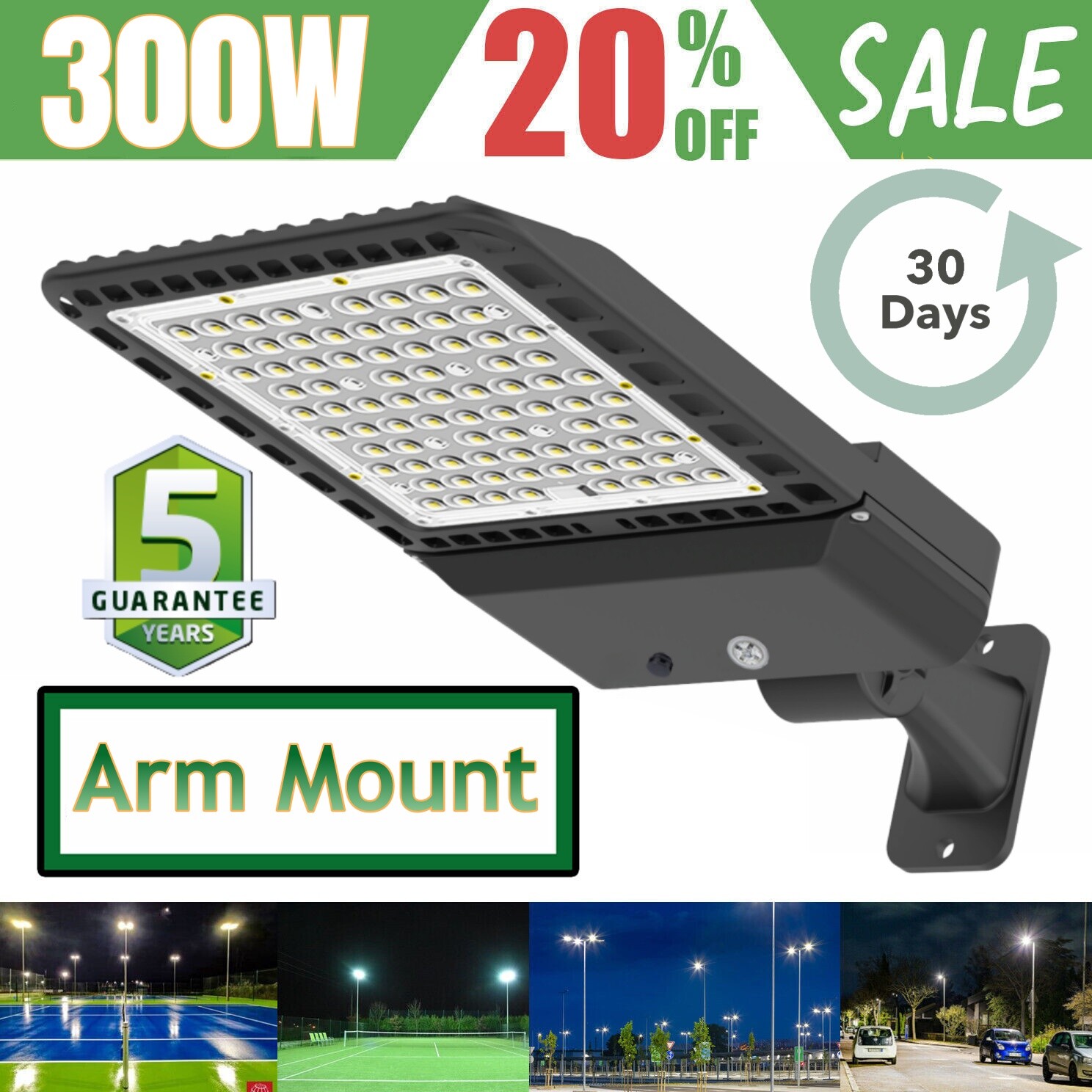 300W LED Parking Lot Light Dusk to Dawn Outdoor Street Stadium Garage Area Light