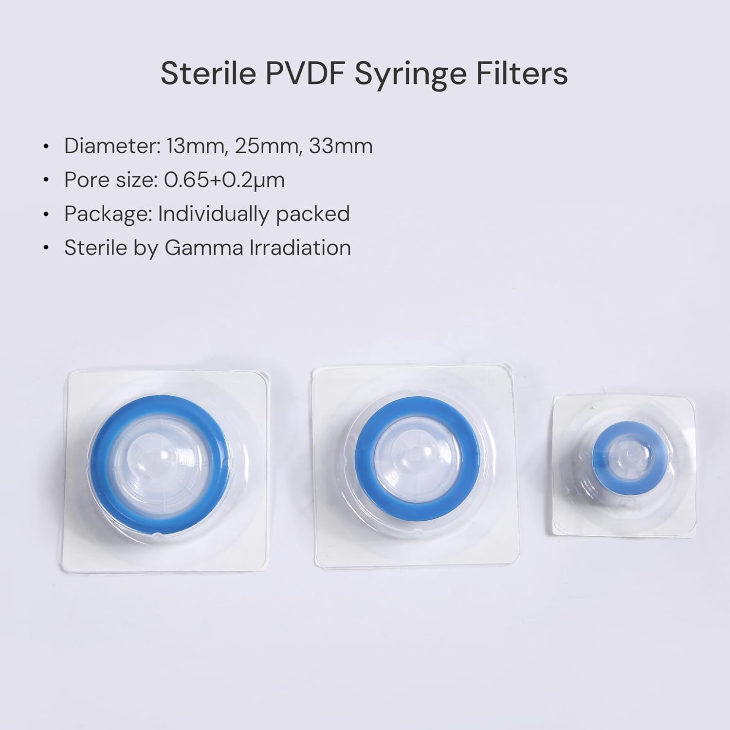10 Pcs/Pk Sterile Syringe Filter Double-Layer Hydrophilic PVDF Membrane 0.2Μm La