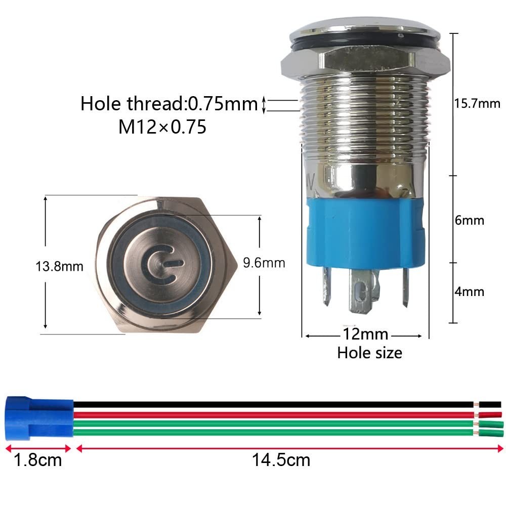 Latching 2PCS Stainless Steel Push Button Switch with LED and Protection