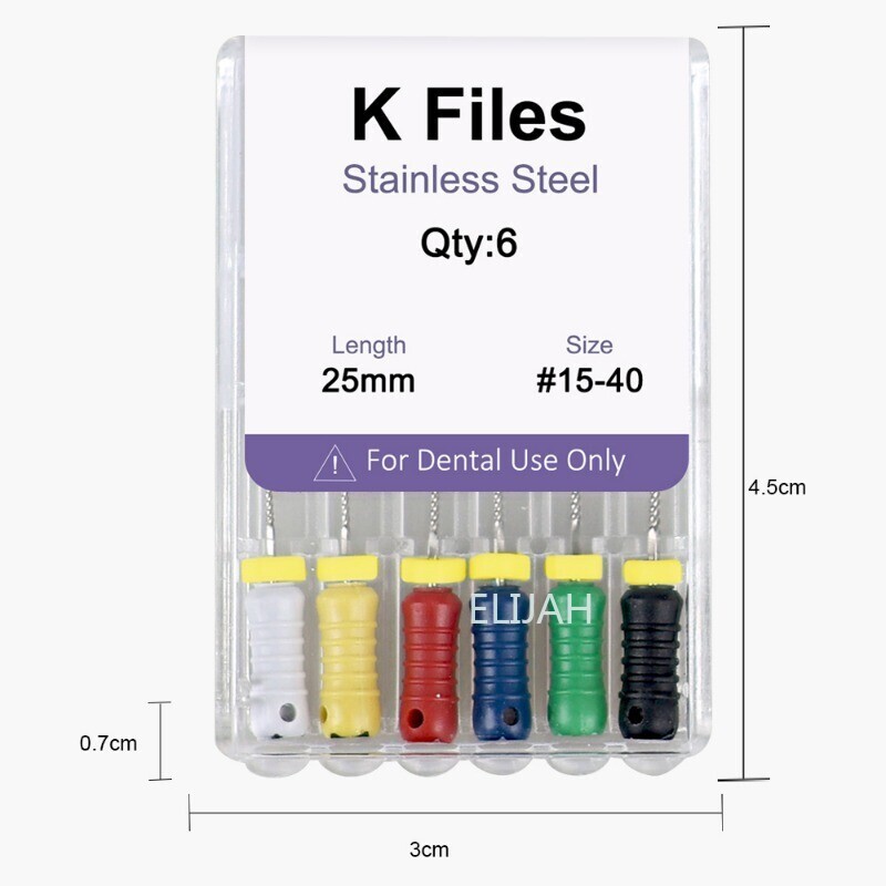 ELIJAH Dental Endo Root Canal File 25mm K-FILES Stainless Steel Hand Use #6–#40