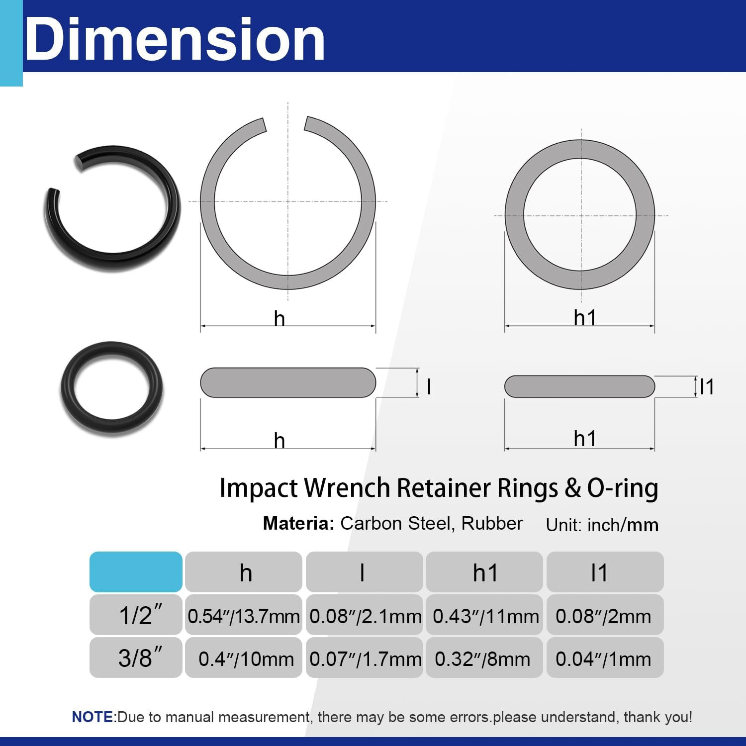 8 Sets 1/2″ and 8 Sets 3/8″ Impact Retaining Ring Clip with O-Ring Impact Fricti