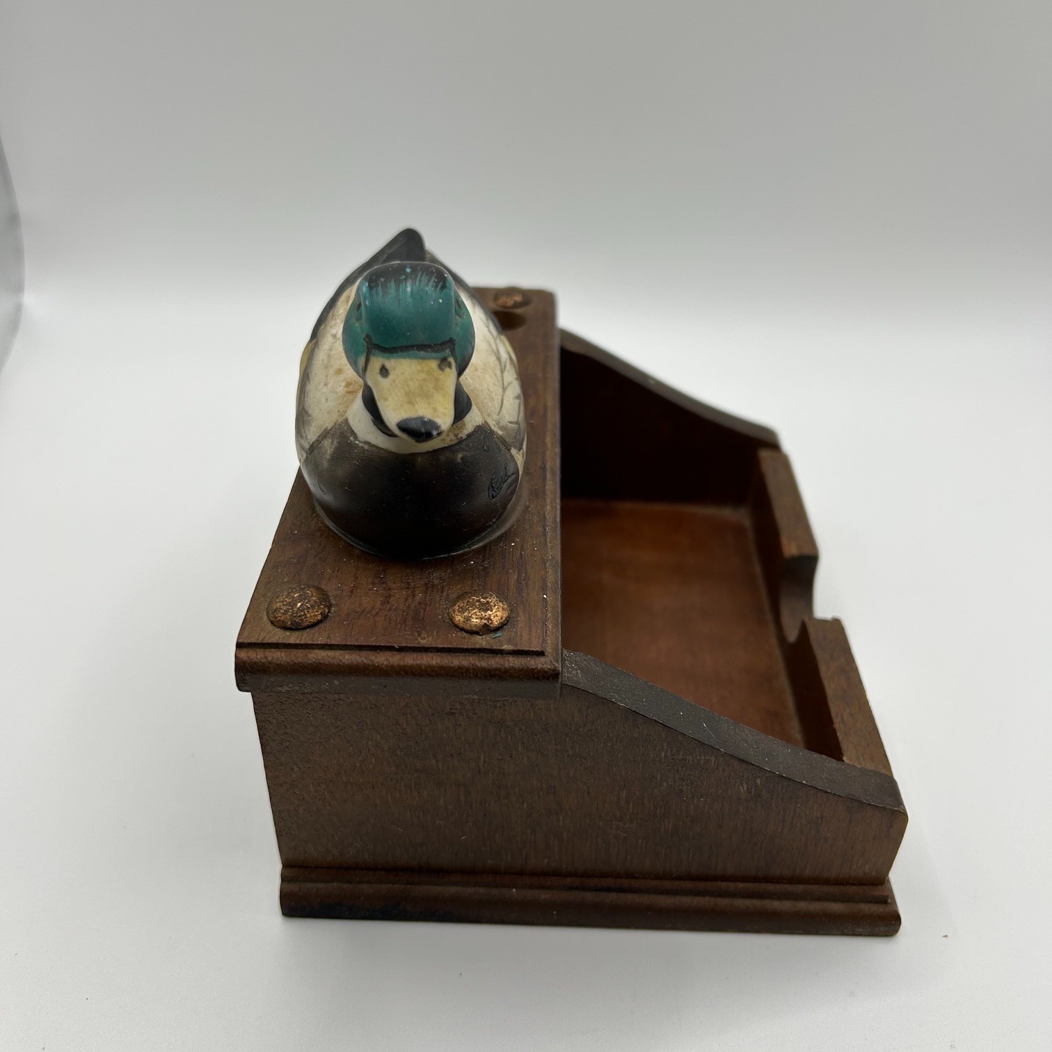 Vintage Giftco Wooden Mallard Duck Desk Organizer Pen Note Memo Holder Rustic