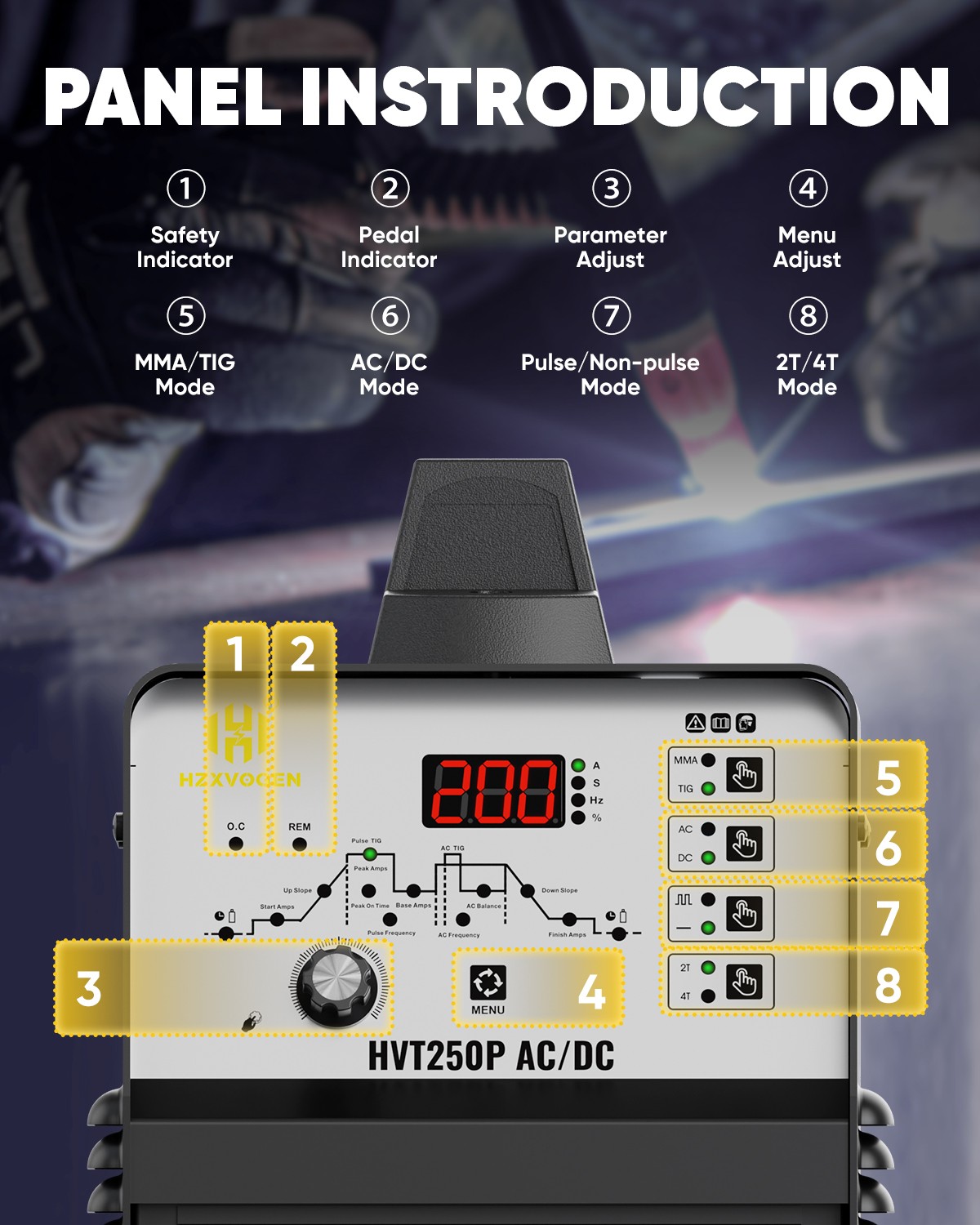 Aluminium AC/DC 200 Amp Digital 110V/230V Pulse Inverter 6 IN 1 STICK TIG Welder