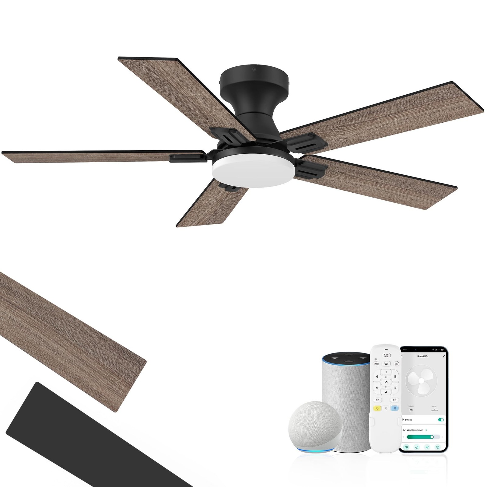 42″ Smart Low Profile Ceiling Fan with Lights Remote,6 speed Quite DC Motor,W…