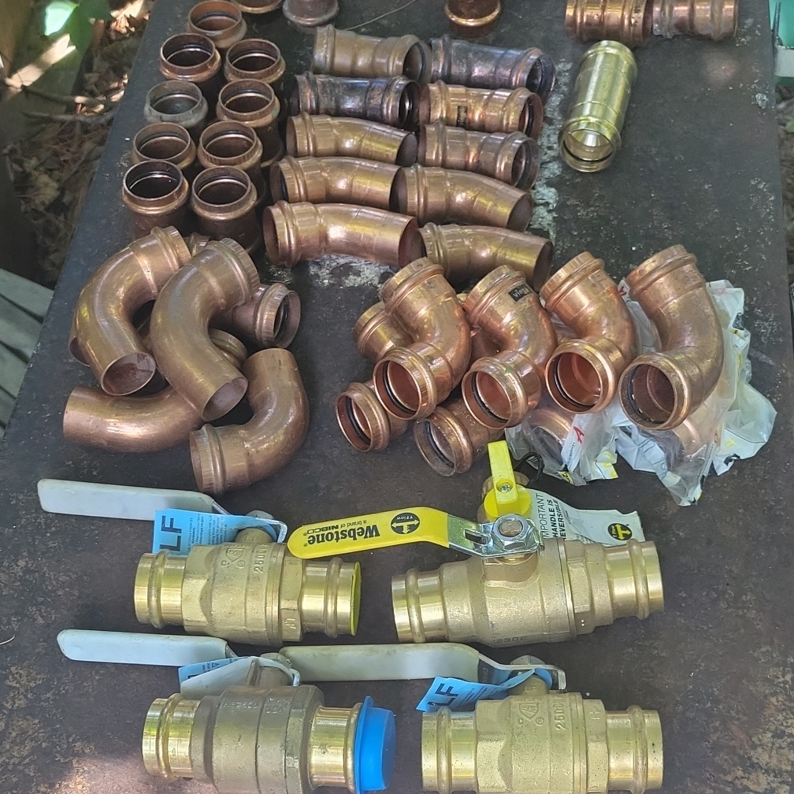 Copper Propress 1 1/4″ Inch Lot Of Fittings Tees 90s Adapter coupling Valve READ