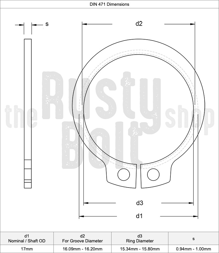 17mm, M17, External Circlip, Carbon Steel, Retaining Snap Ring, Outer, Clip