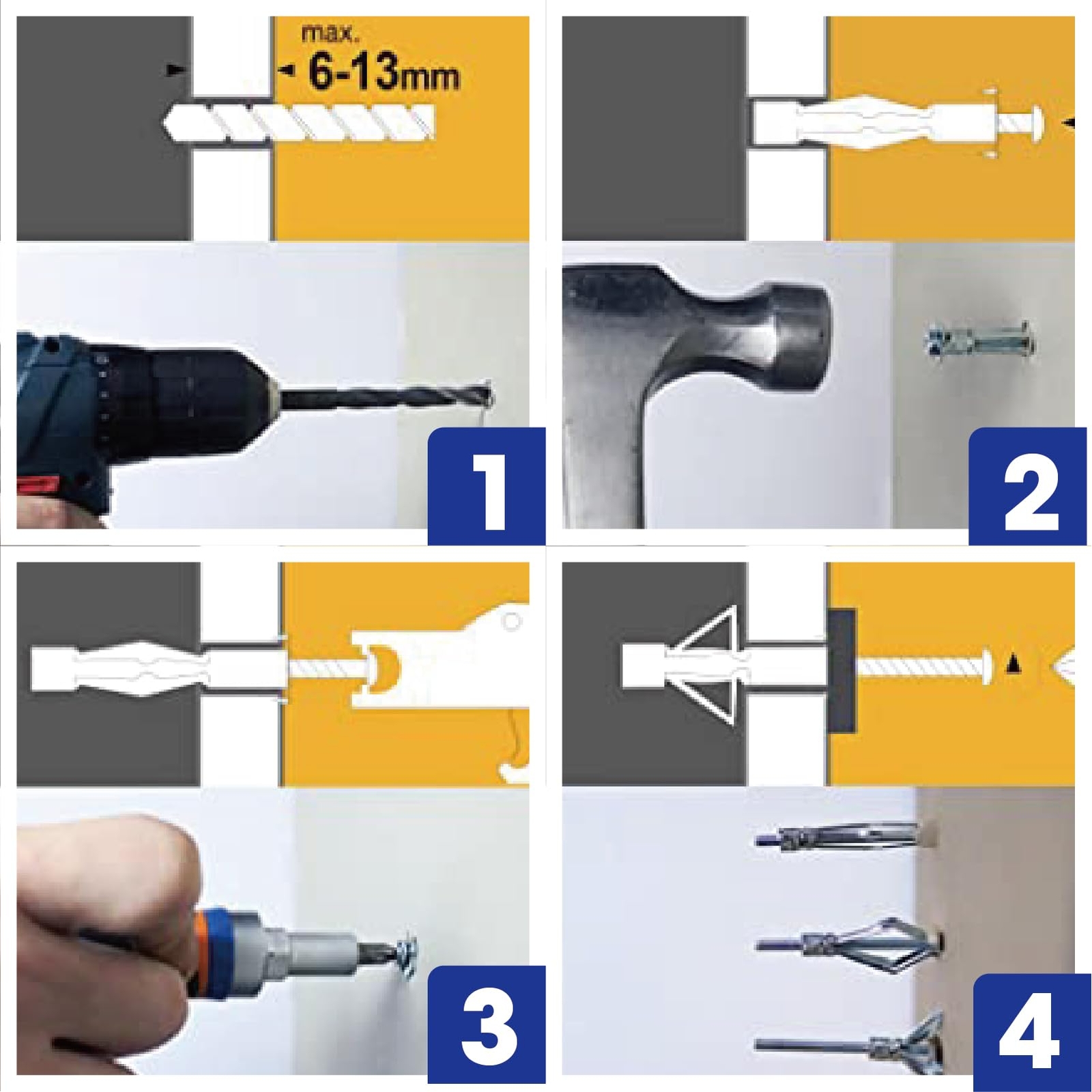Heavy Duty Zinc Plated Steel Molly Bolt Hollow Drive Wall Anchor Screws Set for
