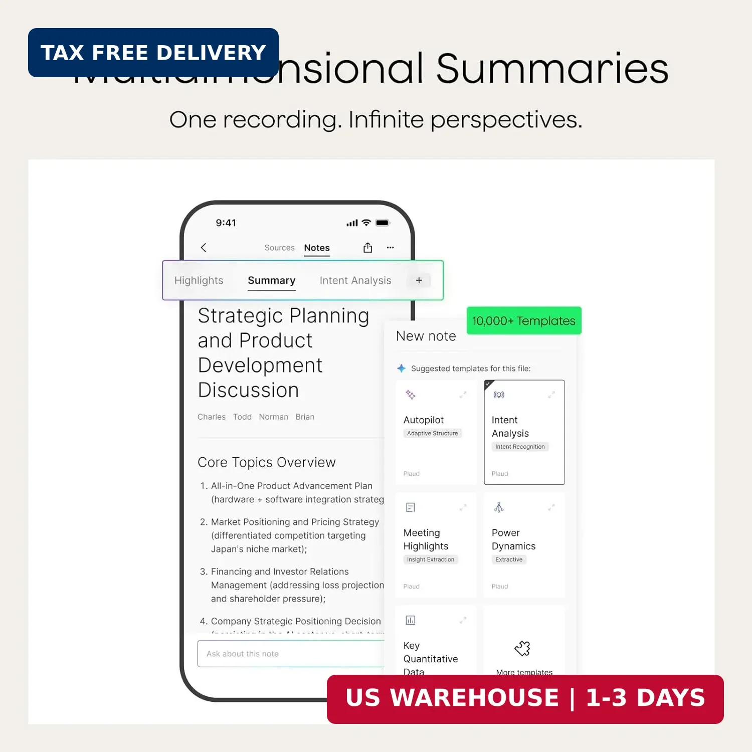 Plaud Note Pro AI Voice Recorder, Transcribe & Summarize with AI Note Taker for