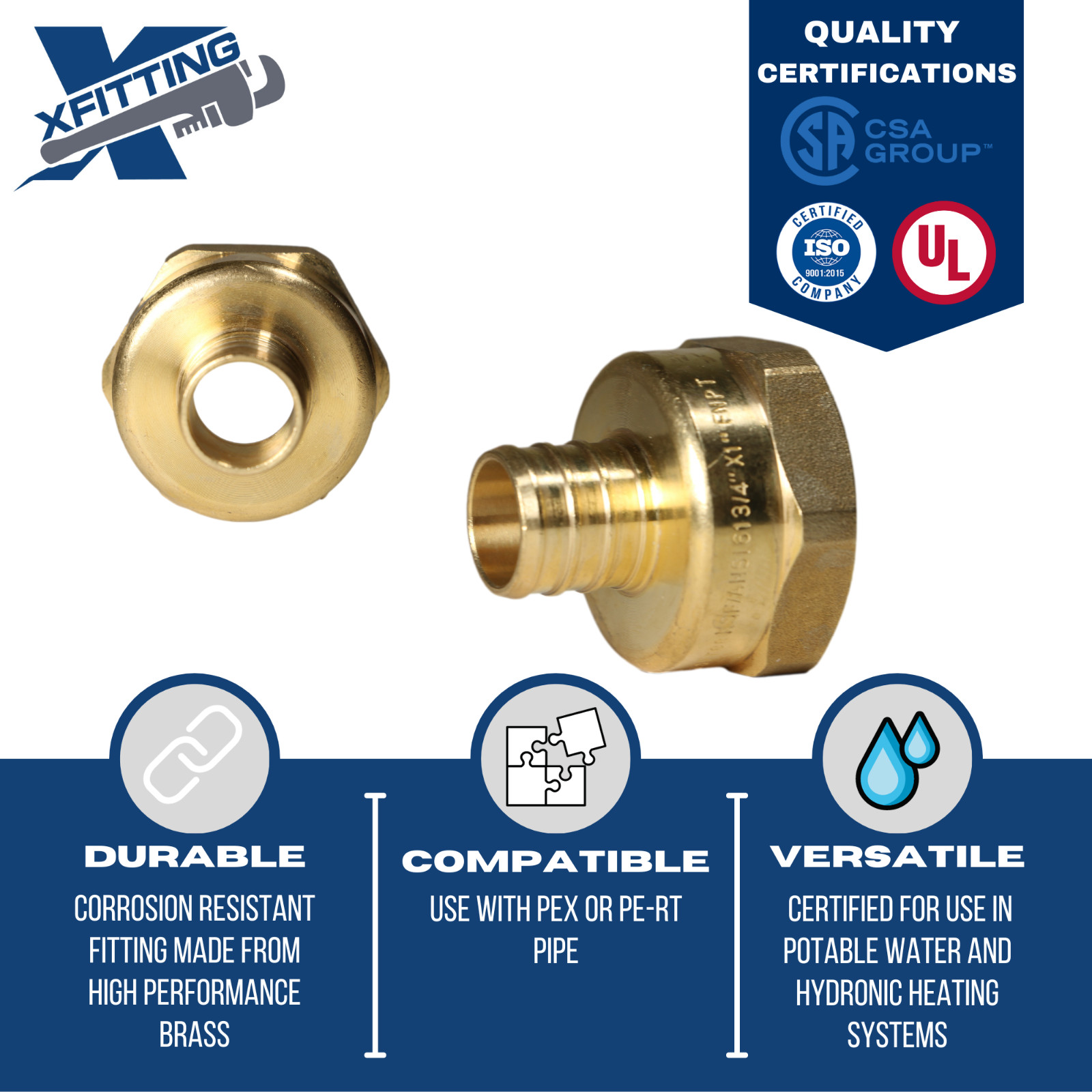 25) 3/4″ PEX X 1″ FEMALE NPT ADAPTER, LEAD FREE BRASS CRIMP FITTINGS, PEX B