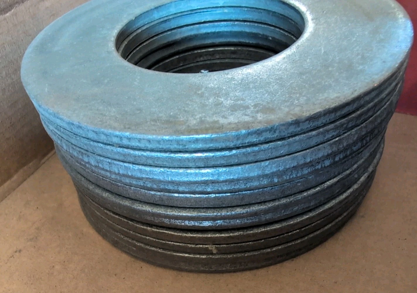 Lot Of 10 – 4.75″ OD, 2.25″ ID. Galvanized Steel Flat Washers. Ea washer Is 11oz