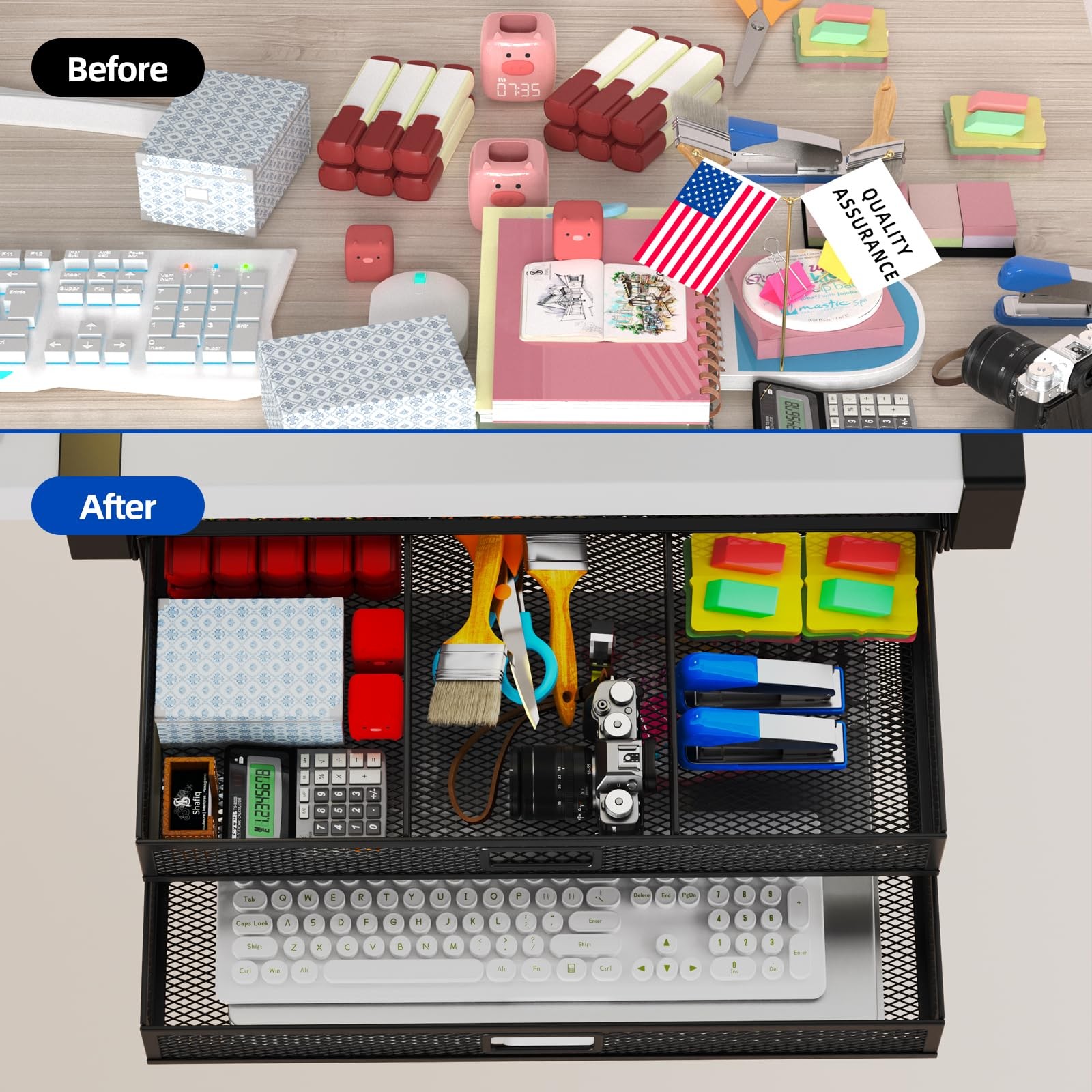 Under Desk Drawer Organizer No Drilling 2 Slide Out Table Black