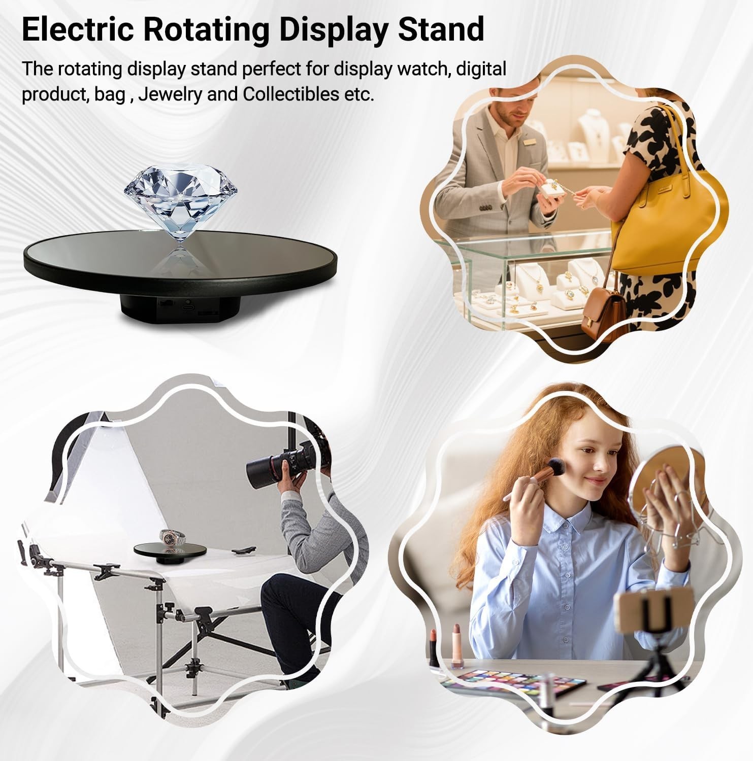Motorized 10in Electric Rotating Display Stand Holds 11lbs Jewelry Photography