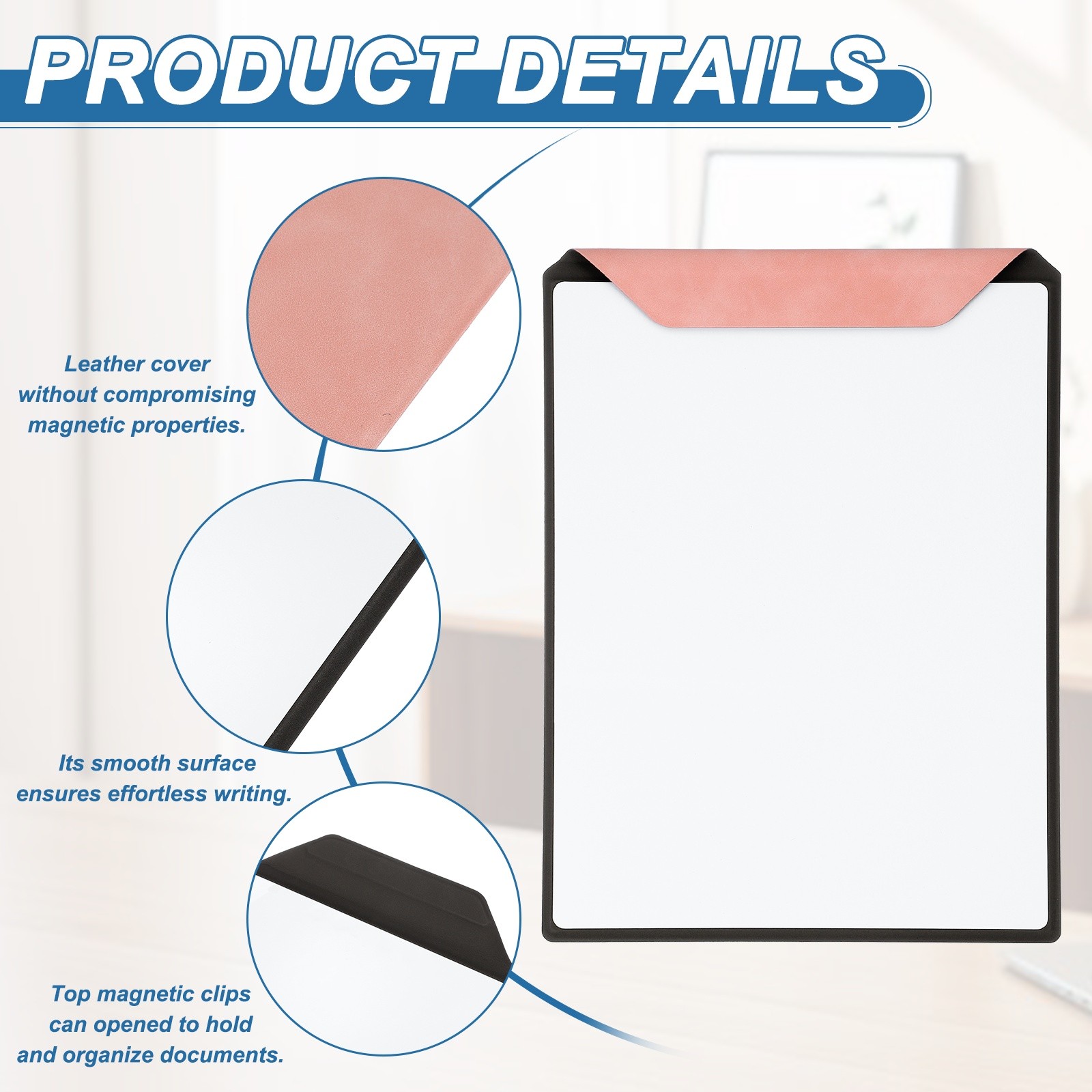11.8×8.9″ PU Leather Calendar Dry Erase Whiteboard with Wipe Cloth, Pink