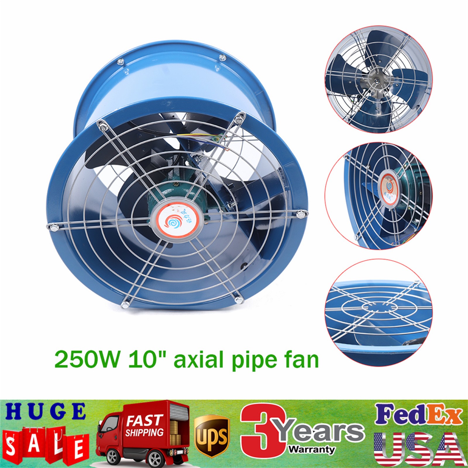 10″ Explosion-proof Axial Fan Cylinder Pipe Fan 1420r/min Warehouse Workshop NEW