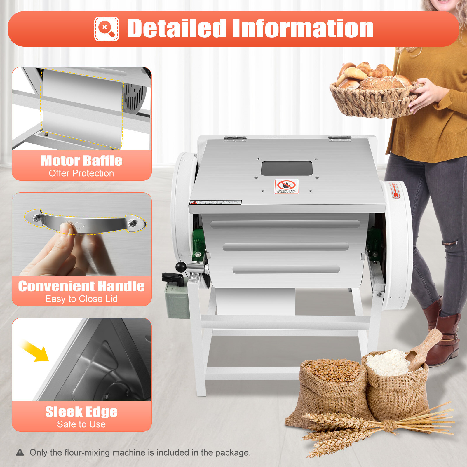 110V 15kg Commercial Dough Mixer Machine, 30QT Electric Flour Kneading Machine