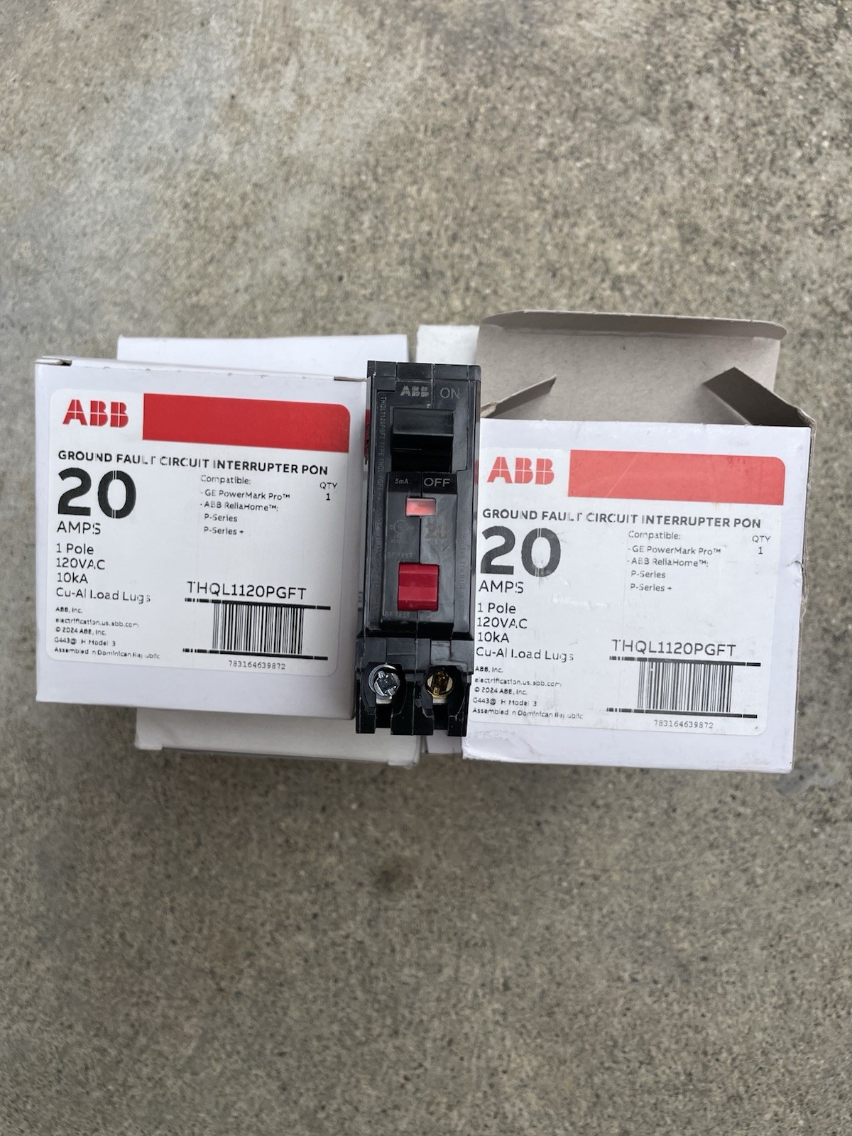 ABB THQL1120PGFT 20A 1-Pole 120VAC GFCI Branch Circuit Breaker LOT OF 10