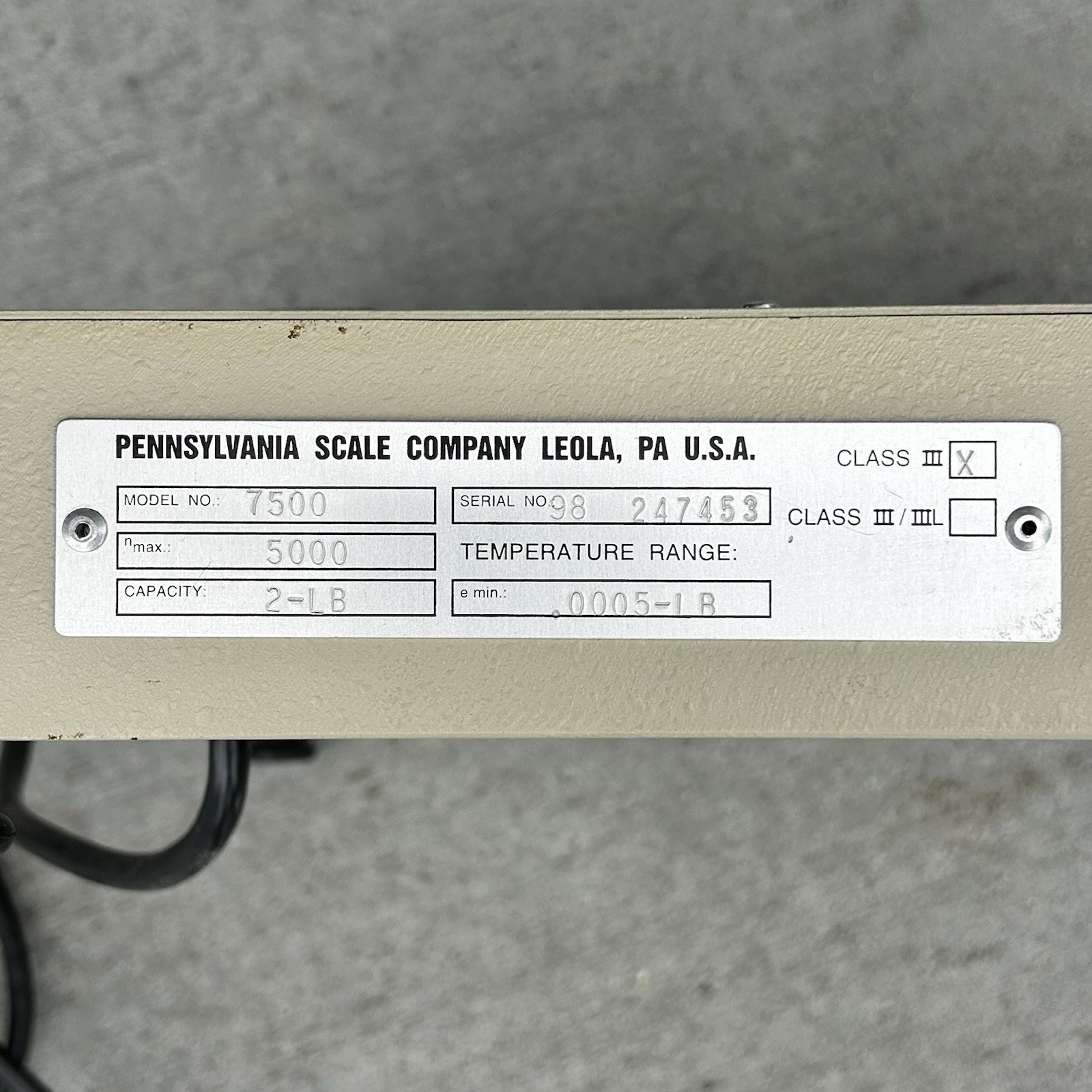 PENNSYLVANIA SCALE CO. MODEL 7500 2lb x 0.0005lb / 907g x 0.2g