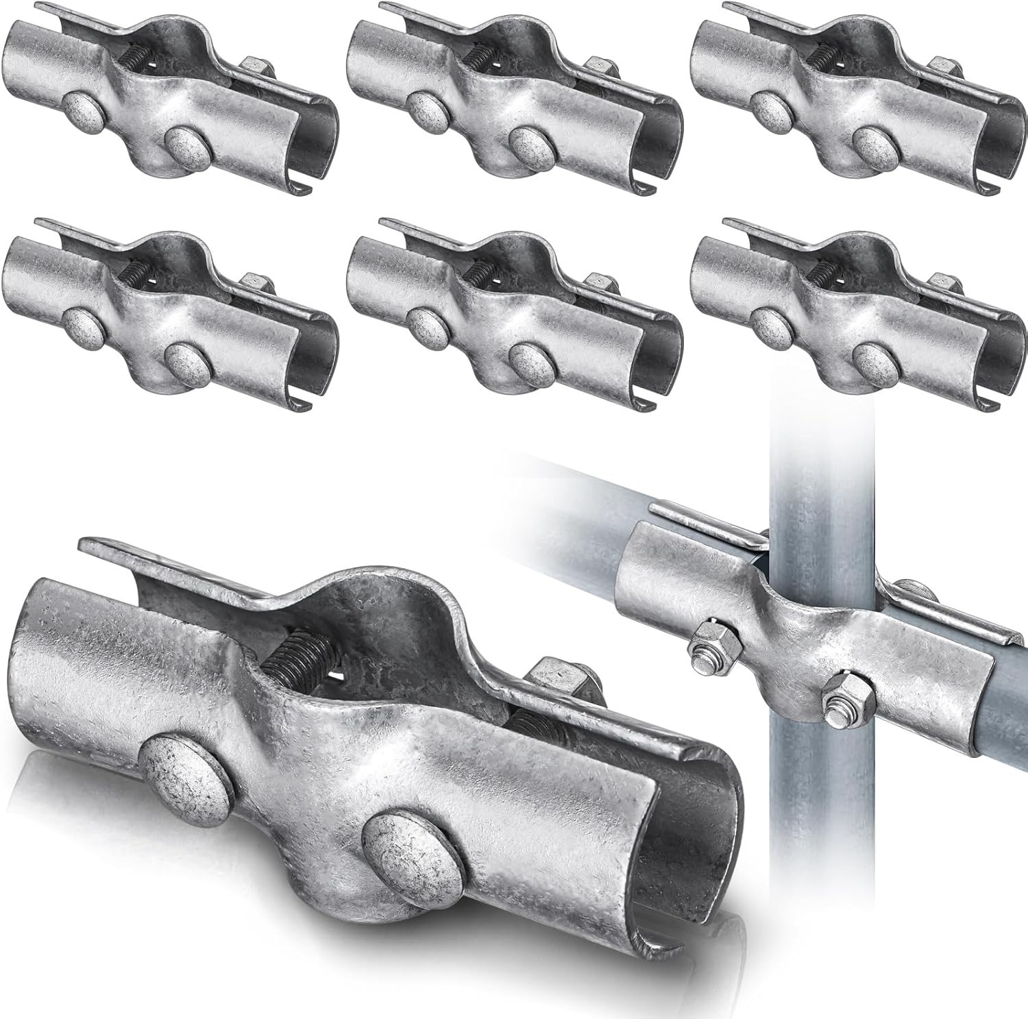 6 Pack 1-5/8″ Line Rail Clamp for Chain Link Fence, 1-5/8, Silver
