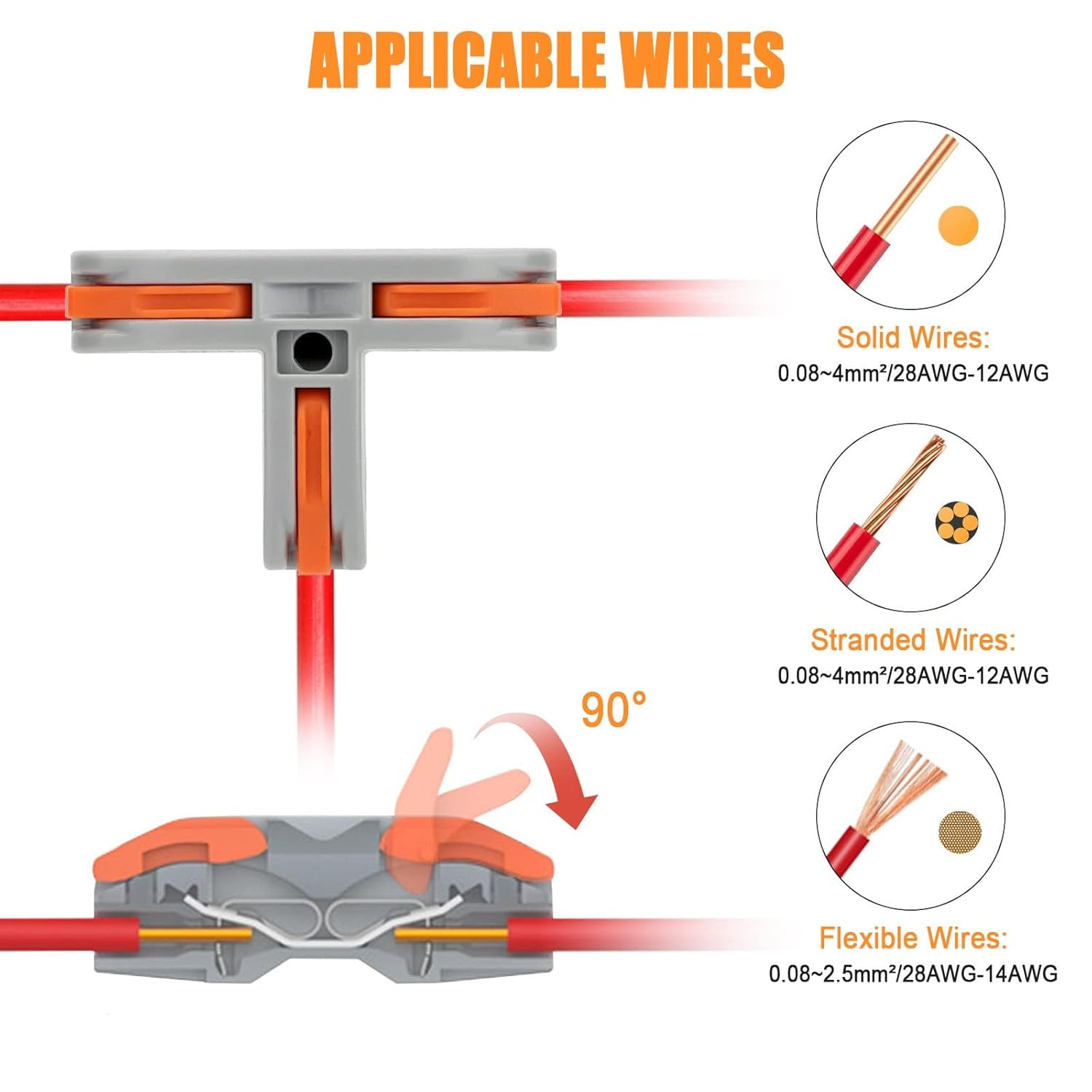 30 PCS Compact Wire Conductor Connector, T Shape Lever Nut Wire Connector Push I