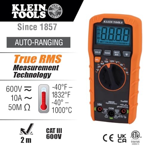 Klein Tools MM420 Digital Multimeter TRMS Multimeter, 600V AC/DC Auto-Ranging