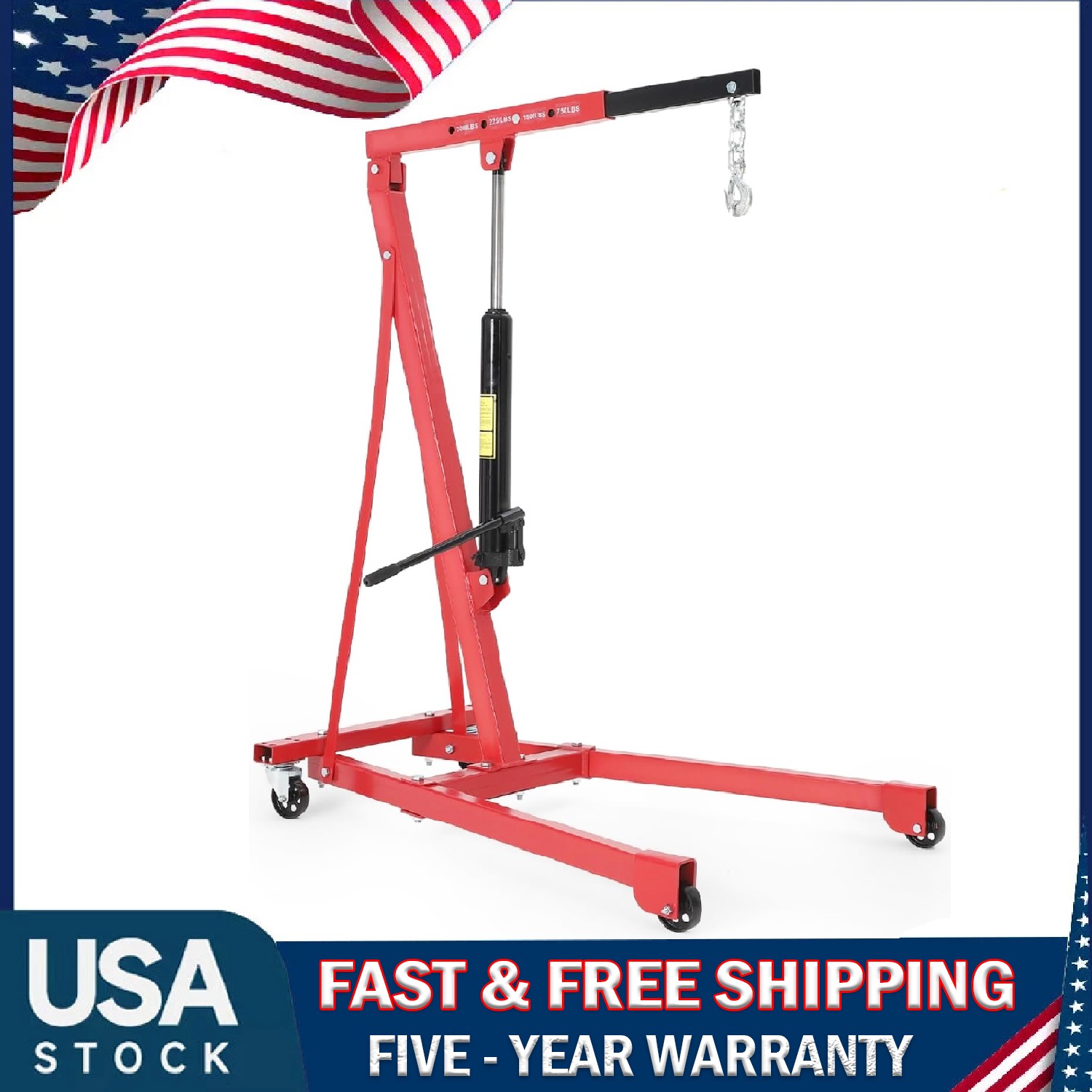 Hydraulic Engine Hoist ,1.5 Ton Portable Cherry Picker Shop Crane Lift 3000 LBS
