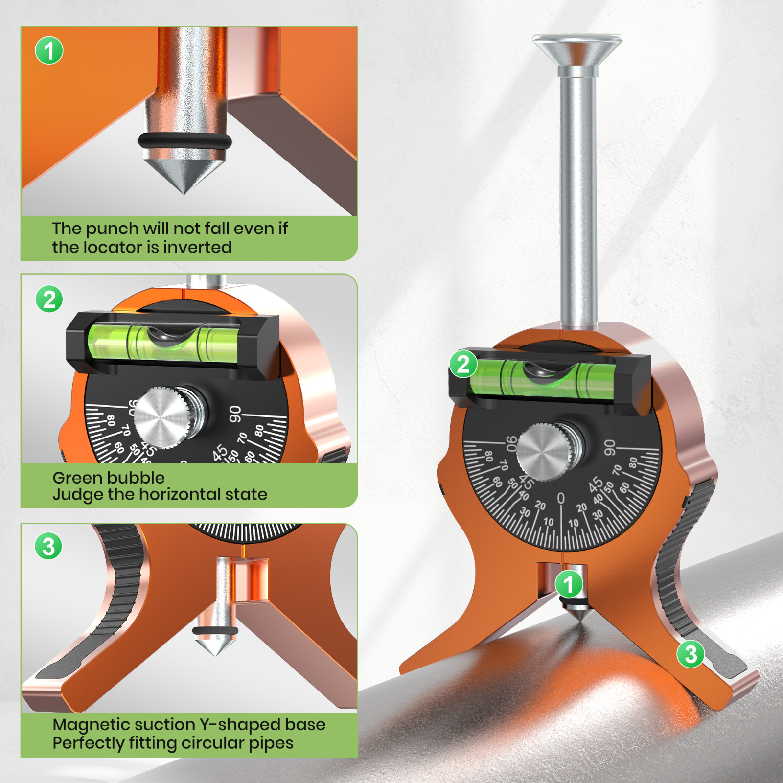 Pipe Marking Center Tool, Pipe Center Finder, Pipes 0.8in＆Above, Magnetic“Y”Base
