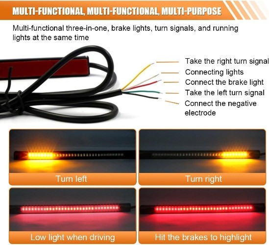 Universal 8″ Flexible Waterproof LED Strip Tail Brake Stop Light Bar for Car, Mo