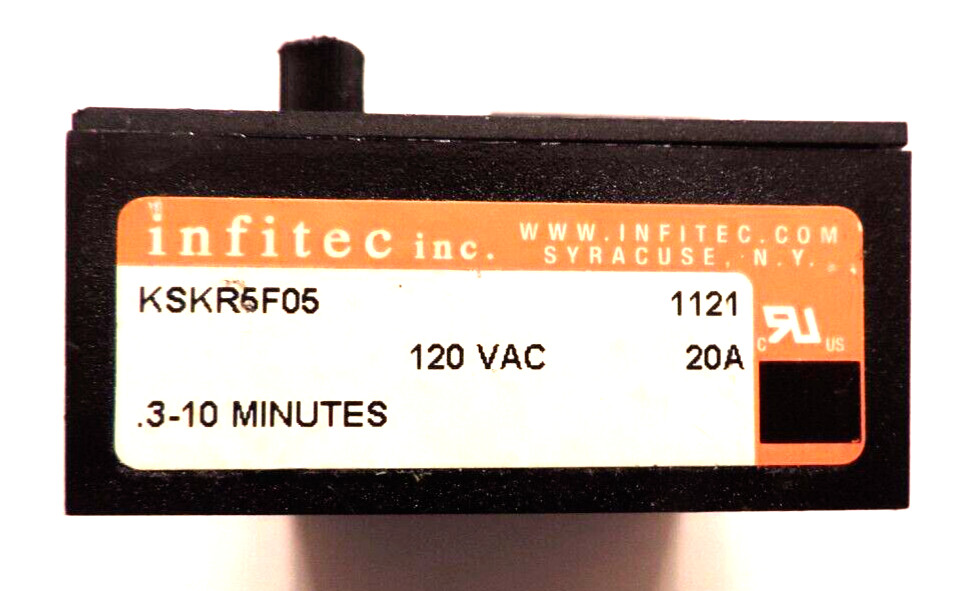 Infitec KSKR5F05 – SINGLE SHOT- TIME DELAY RELAY 0.3-10 Minutes, 120VAC 20A