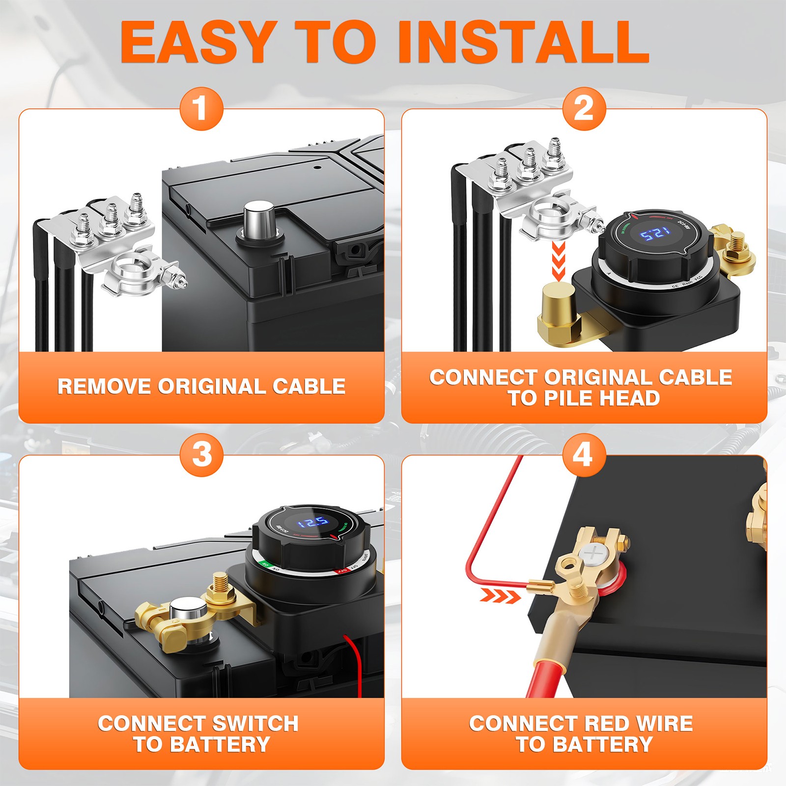 Battery Disconnect Switch with Voltmeter, DC 5-80V On Off Kill Switch RV Marine
