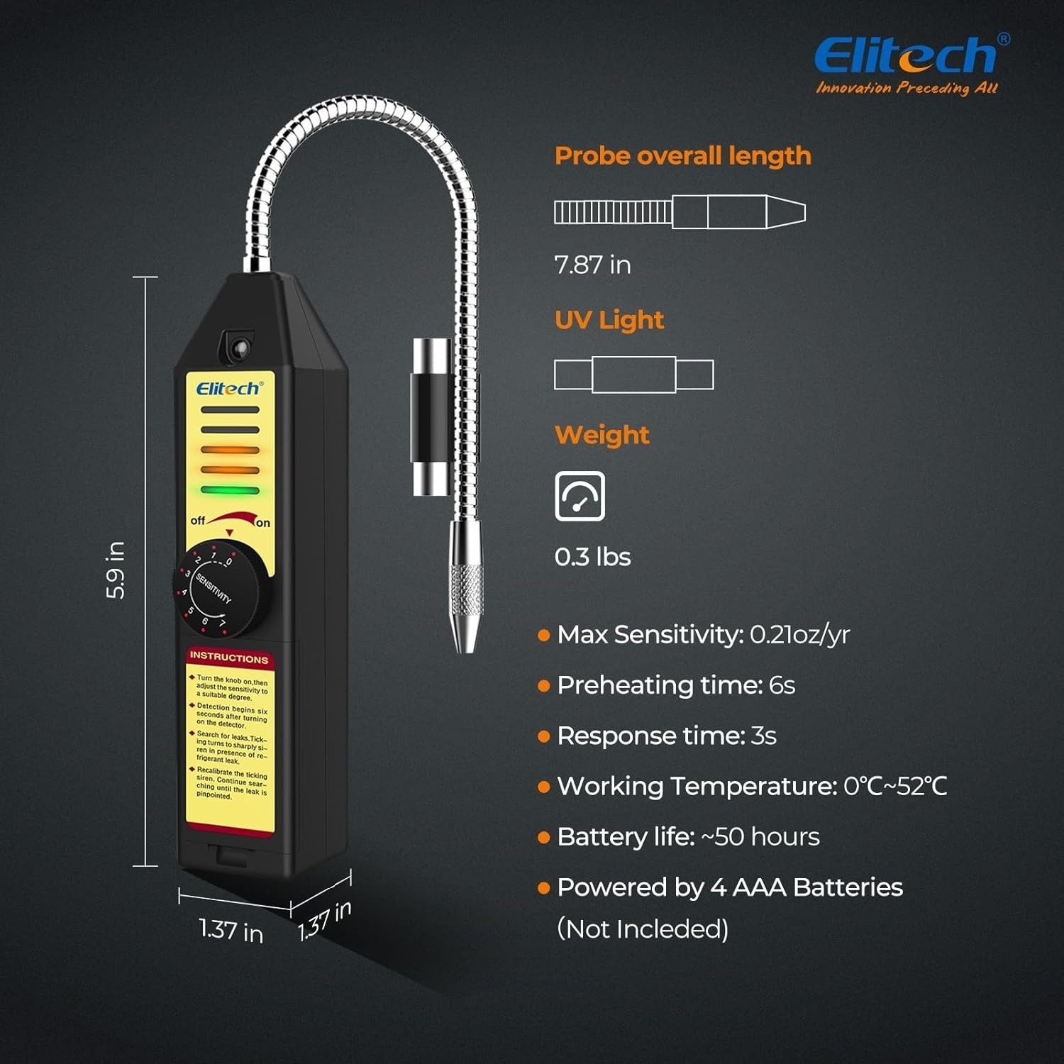 Battery Powered Refrigerant Leak Detector with Visual & Audible Alarms WJL-6000S