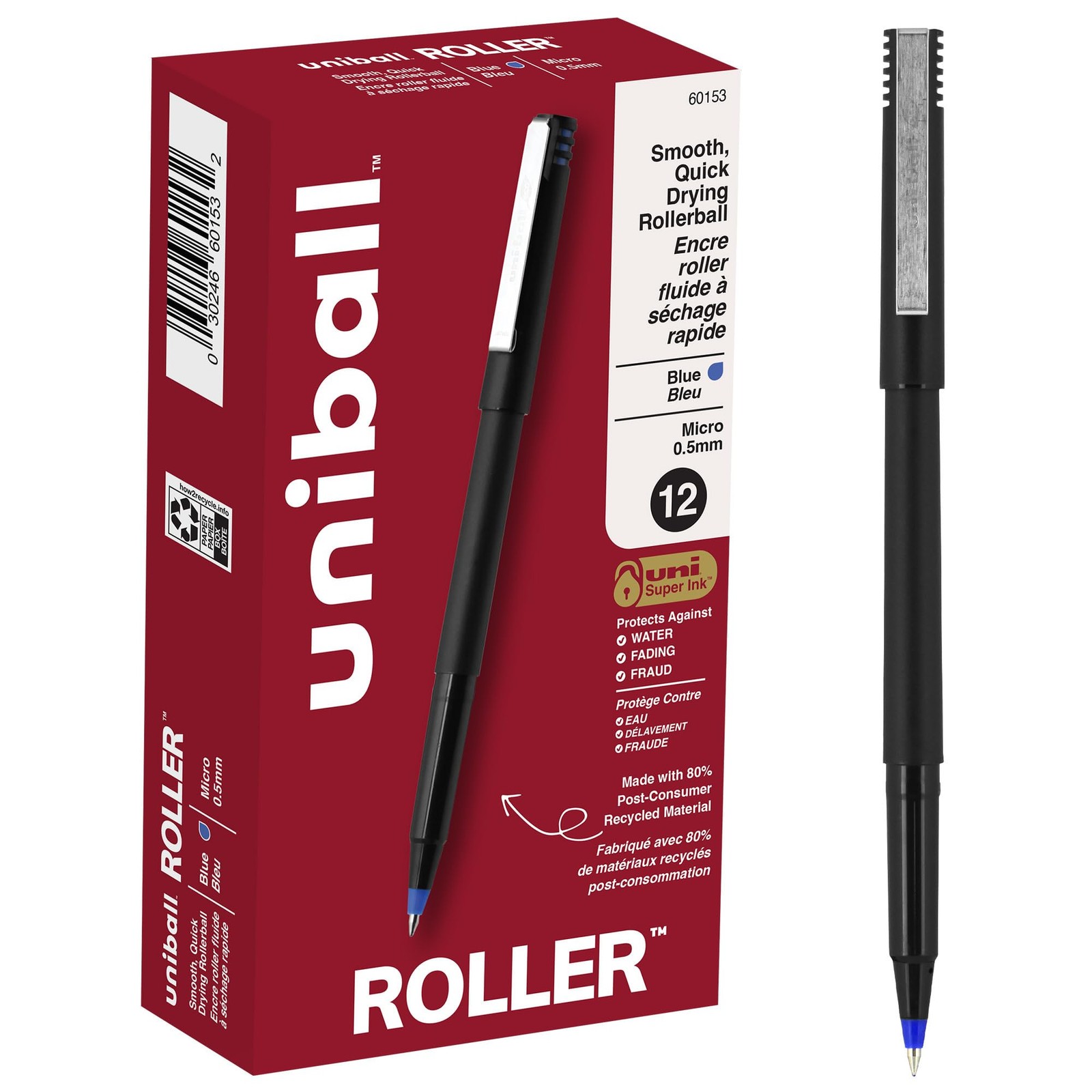 uniball Roller Rollerball Pens, Micro Point 1 Count (Pack of 12), Blue