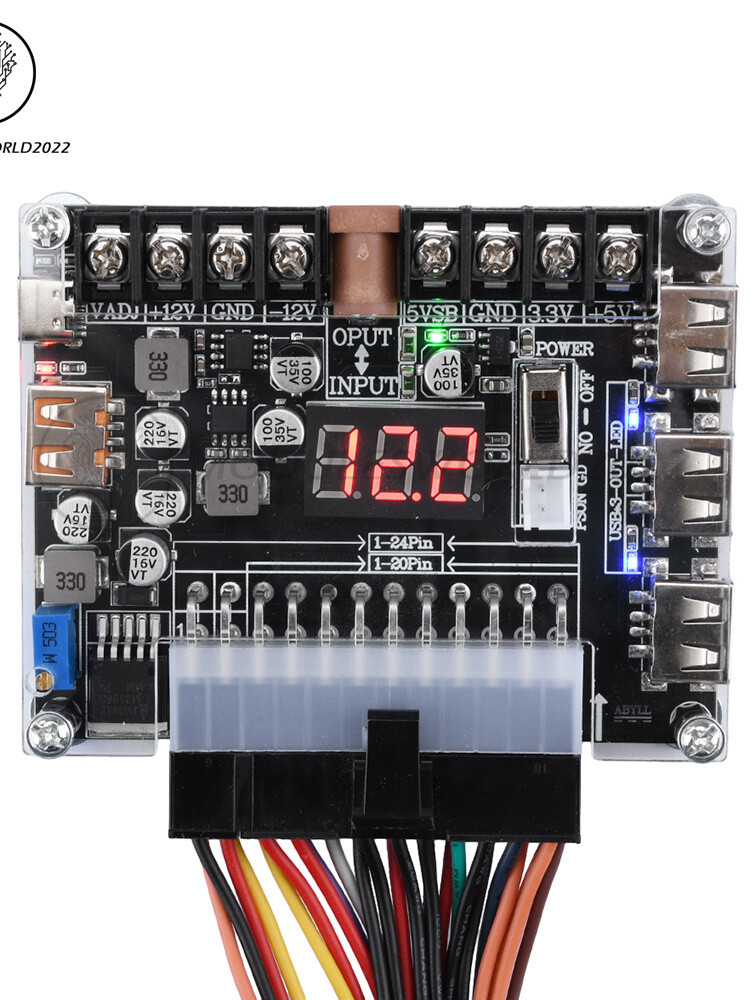 20/24 Pin ATX Power Adapter Board Power Supply Module Adapter Adjustable Voltage
