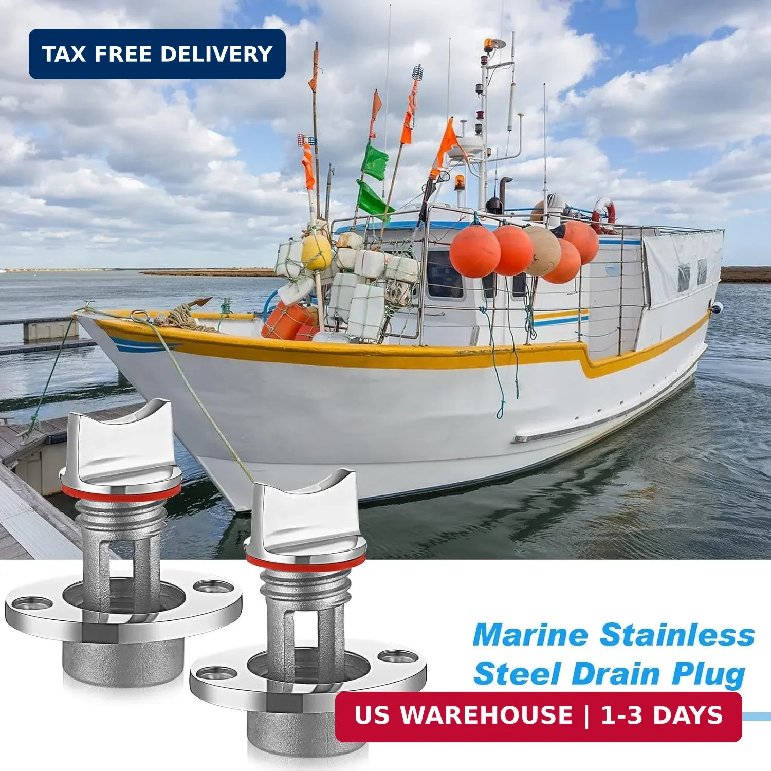 Ripeng 2 Pcs 316 Stainless Steel Boat Marine Grade Drain Plug Fits 1″ Hole – Thr