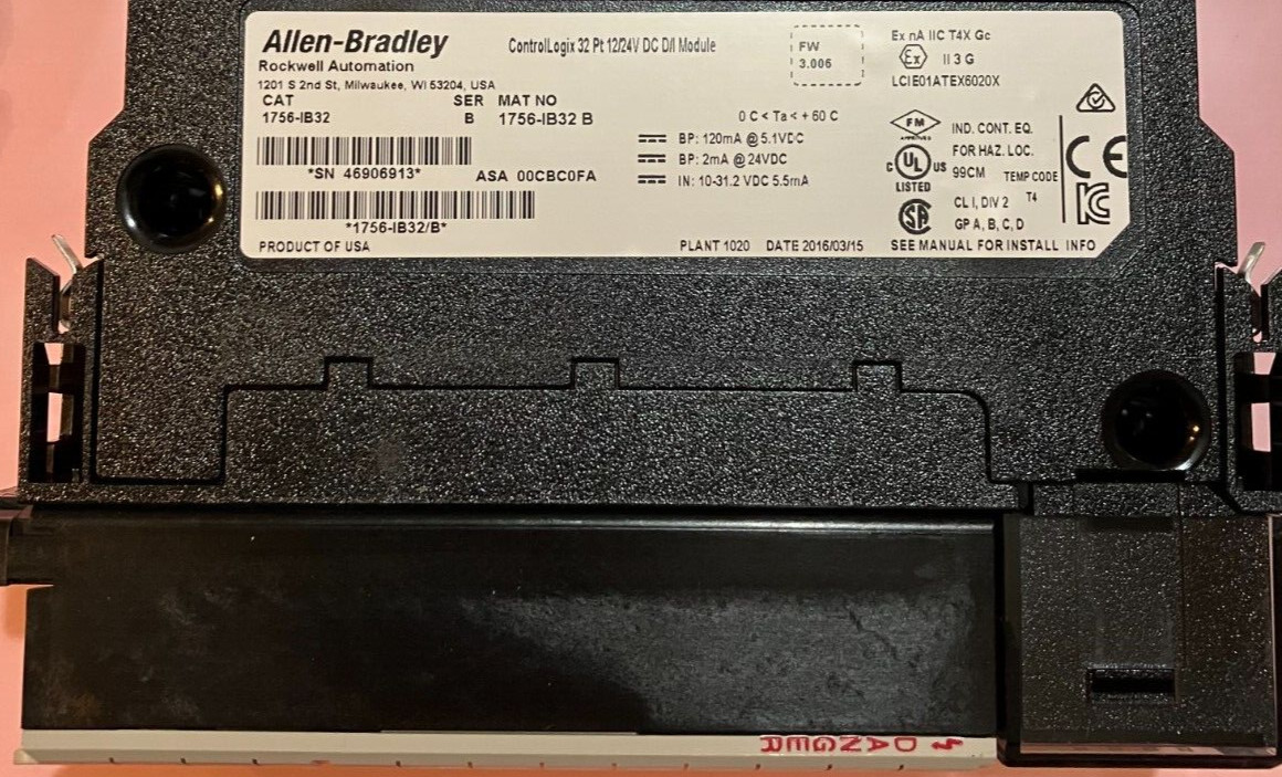 Allen-Bradley 1756-IB32 /B ControlLogix 32-Point DC Input Module FW 3.006 2016