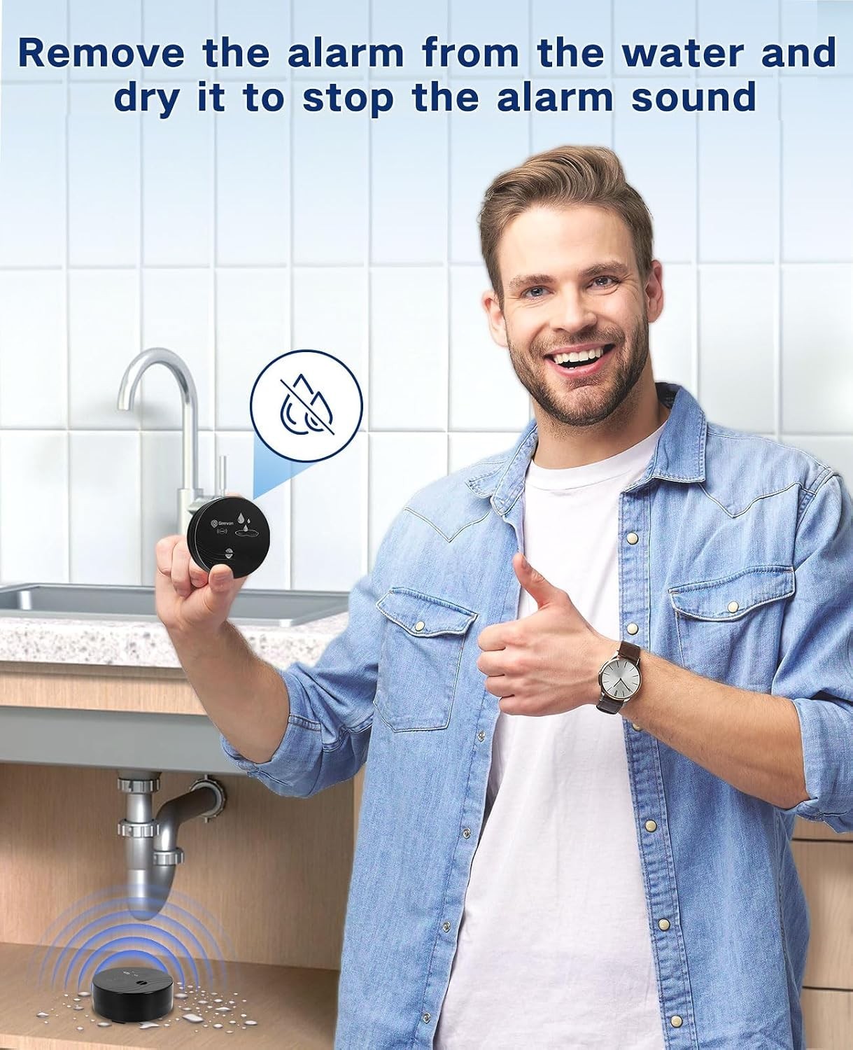 Water Leak Detector Alarm 100dB Loud Battery-Operated Home Flood Sensor
