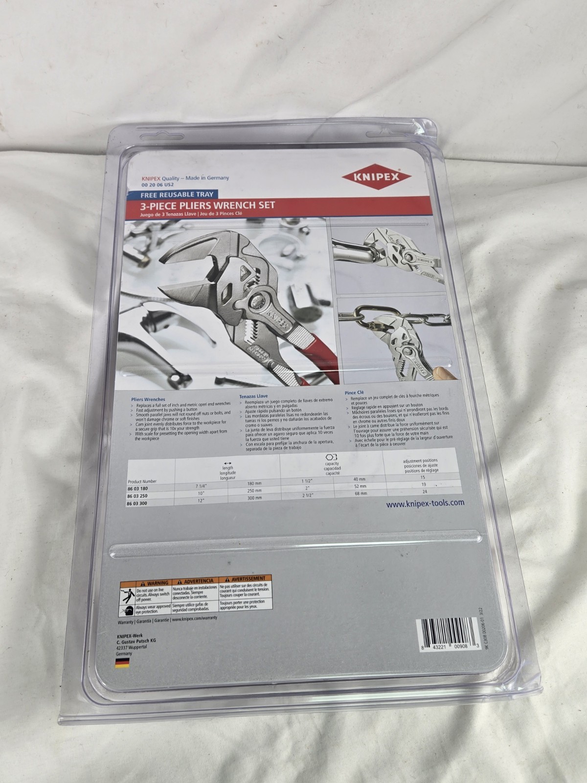 KNIPEX 00 20 06 US2 3-Piece 7, 10 and 12 Pliers Wrench Set